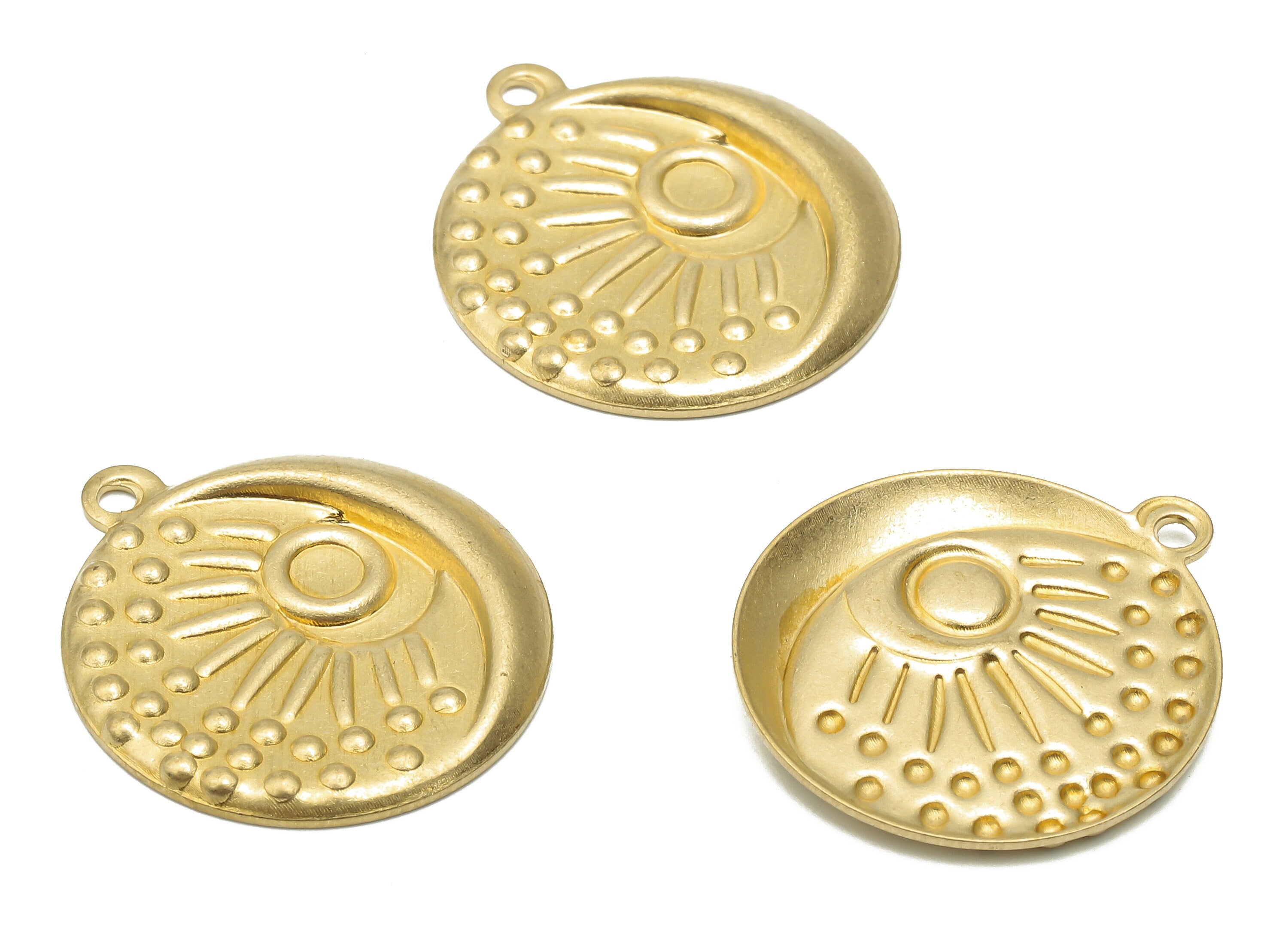 Brass Round Sun Earring Charm - Raw Brass Crescent Moon Pendant - Brass Circle Pendant - Raw Brass Sun Pendant - 22.87x20.24x2.05mm - PP7848 - DOMEDBAZAAR
