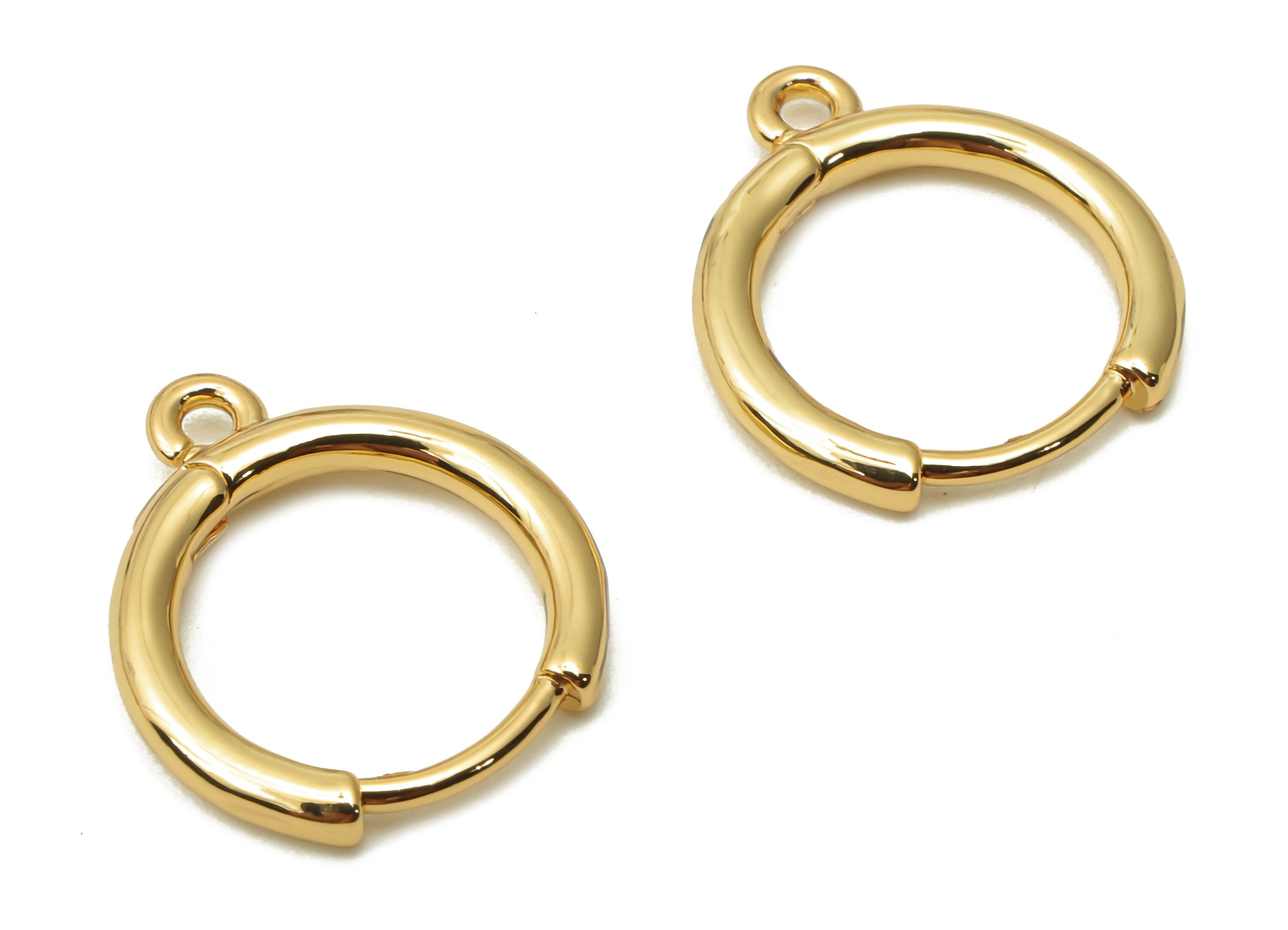 Brass Round Earrings Clasps - Brass Huggie Hoop Earrings - Brass Hoop Clasps With Loop - Real Gold Tone Plated - 15.53x13.9x1.8mm - RGP4737 - DOMEDBAZAAR