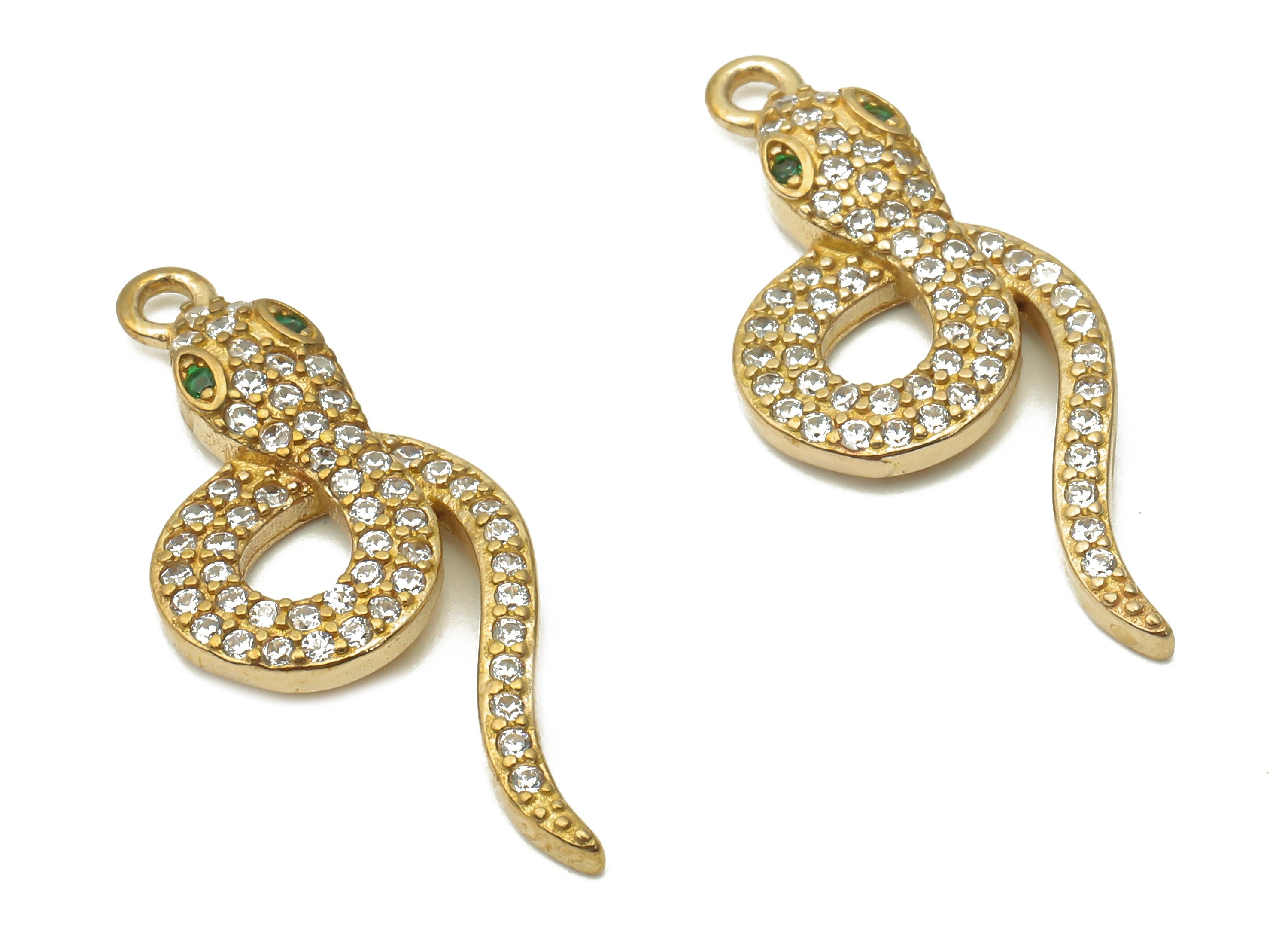 Brass Snake Earring Charms - Raw Brass Snake Pendant with Zircons - Brass Snake Necklace - Brass Earring Charm - 27.42x11.4x3 - PP7673 - DOMEDBAZAAR