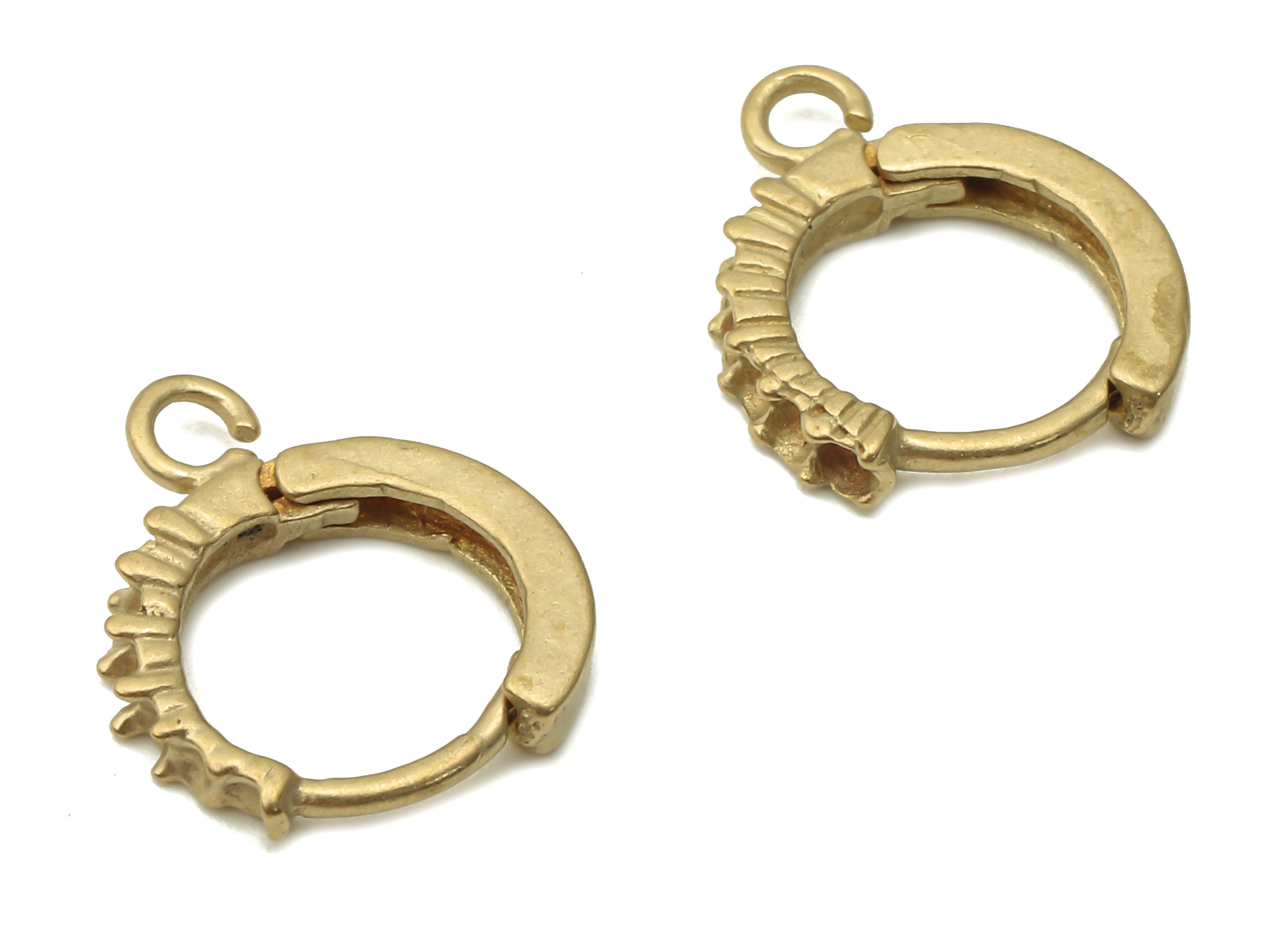 Brass Hoop Earrings - Raw Brass Round Textured Huggie Hoop Earring - Brass Huggie Round Earrings - Earring Charms - 13.9x12.4x2.1mm - PP7679 - DOMEDBAZAAR