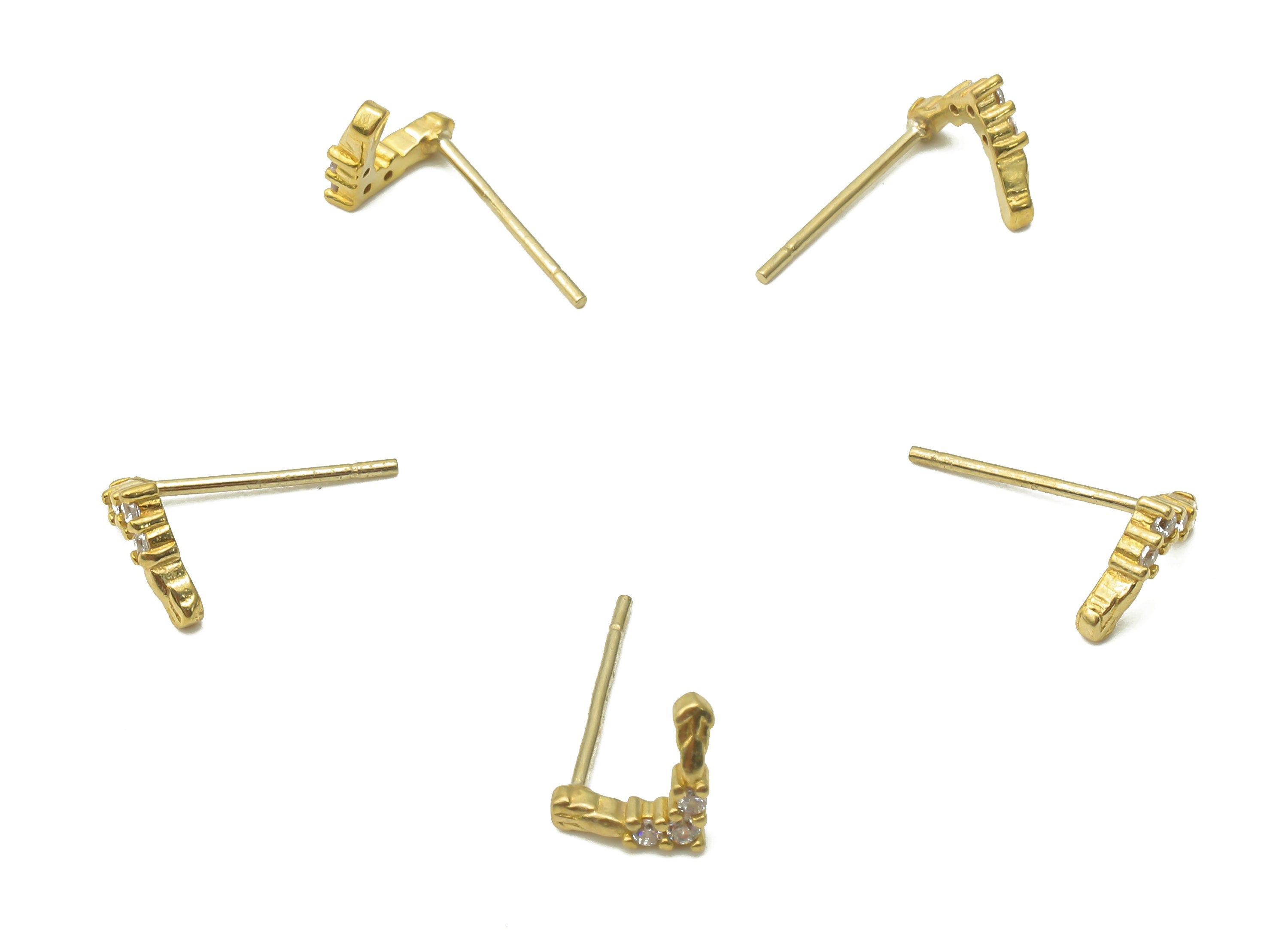 Brass Earring Stud - Raw Brass Earring Stud With Zircon - Raw Brass Earring Post With Zircon - Brass Earring Post - 8.9x5.5x1.75mm - PP7688 - DOMEDBAZAAR