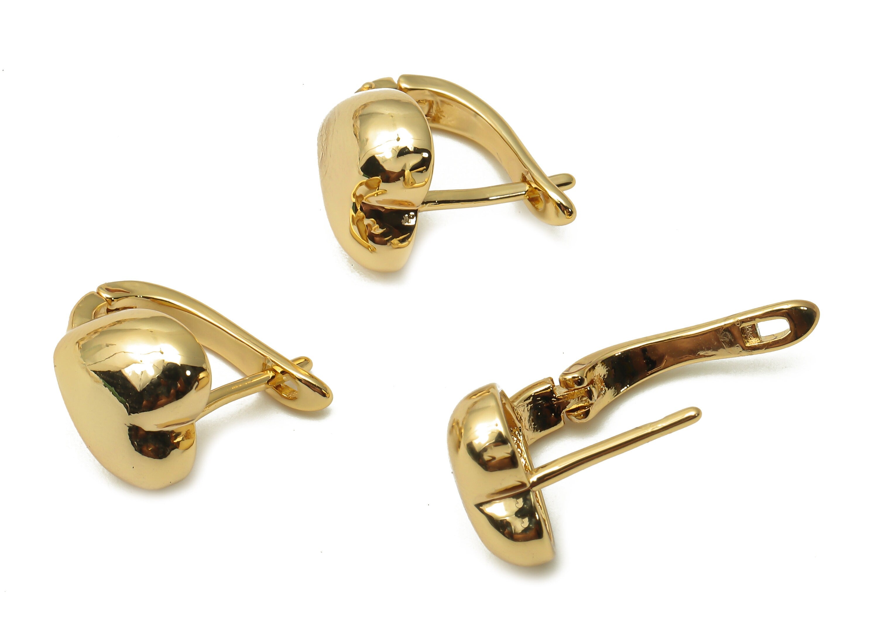 Brass Heart Earrings Clasps - Gold Plated Brass Earrings Hoops - Brass Heart Clasp - 18K Real Gold Tone Plated -15.97x15.06x1.22mm - RGP4740 - DOMEDBAZAAR