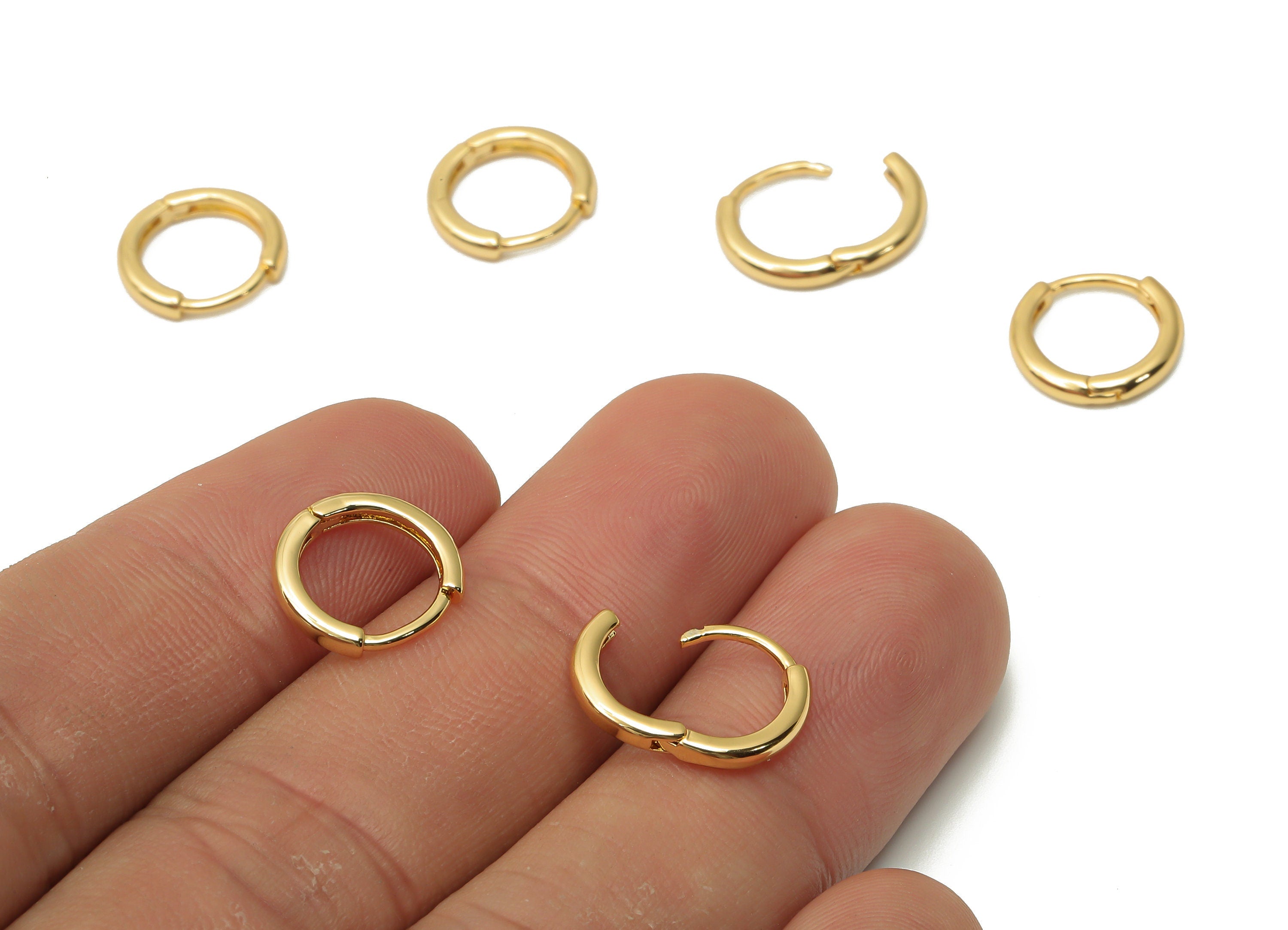 Brass Round Huggie Hoop Earrings - Gold Plated Brass Hoop Clasps - Brass Earrings - 18K Real Gold Tone Plated - 11.73x11.73x1.96mm - RGP4745 - DOMEDBAZAAR