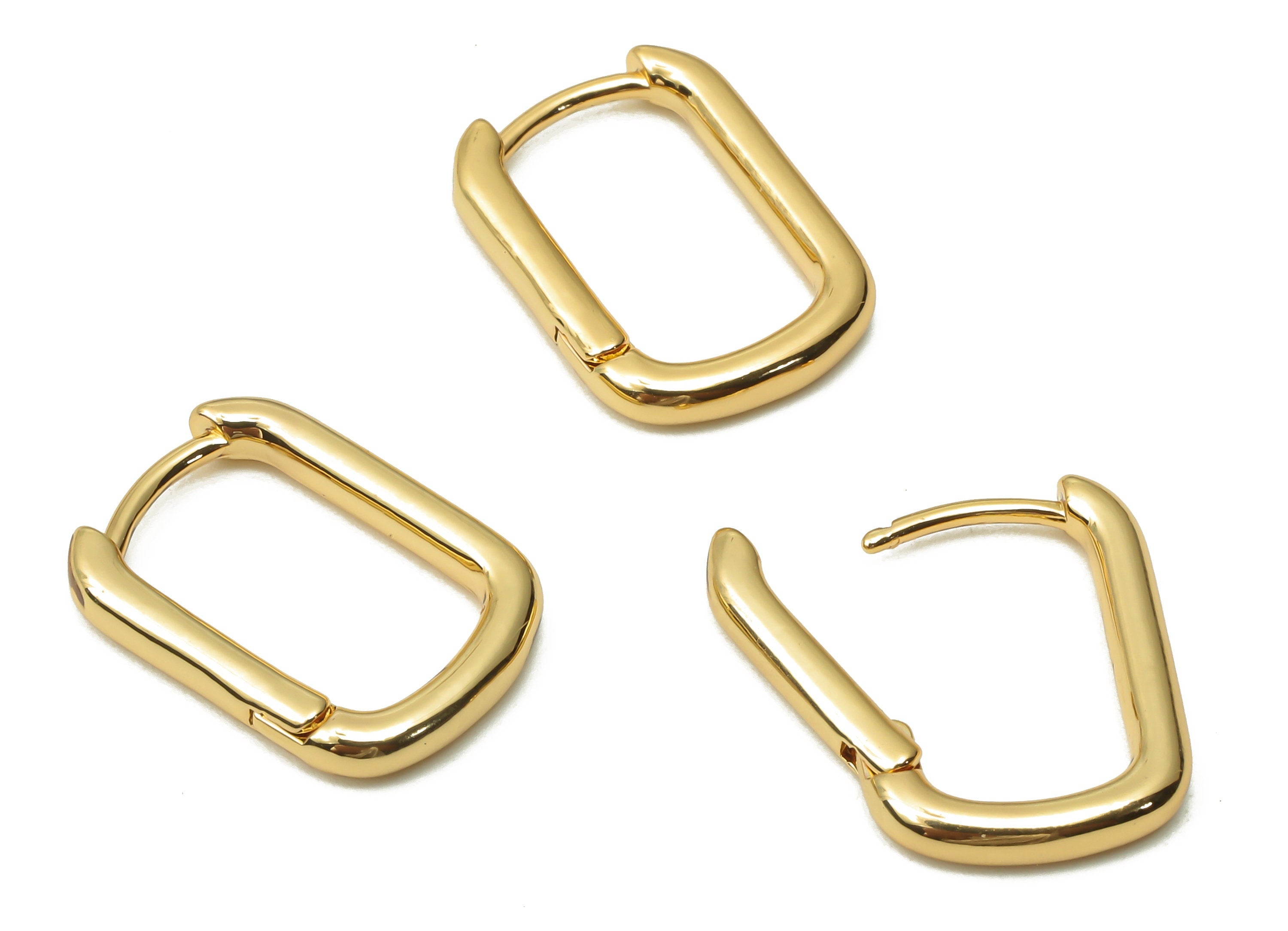 Brass Oval Rectangle Earrings Clasps - Brass Huggie Hoop Clasp - 18K Real Gold Tone Plated - 16.07x11.67x2.25mm -RGP4747 - DOMEDBAZAAR
