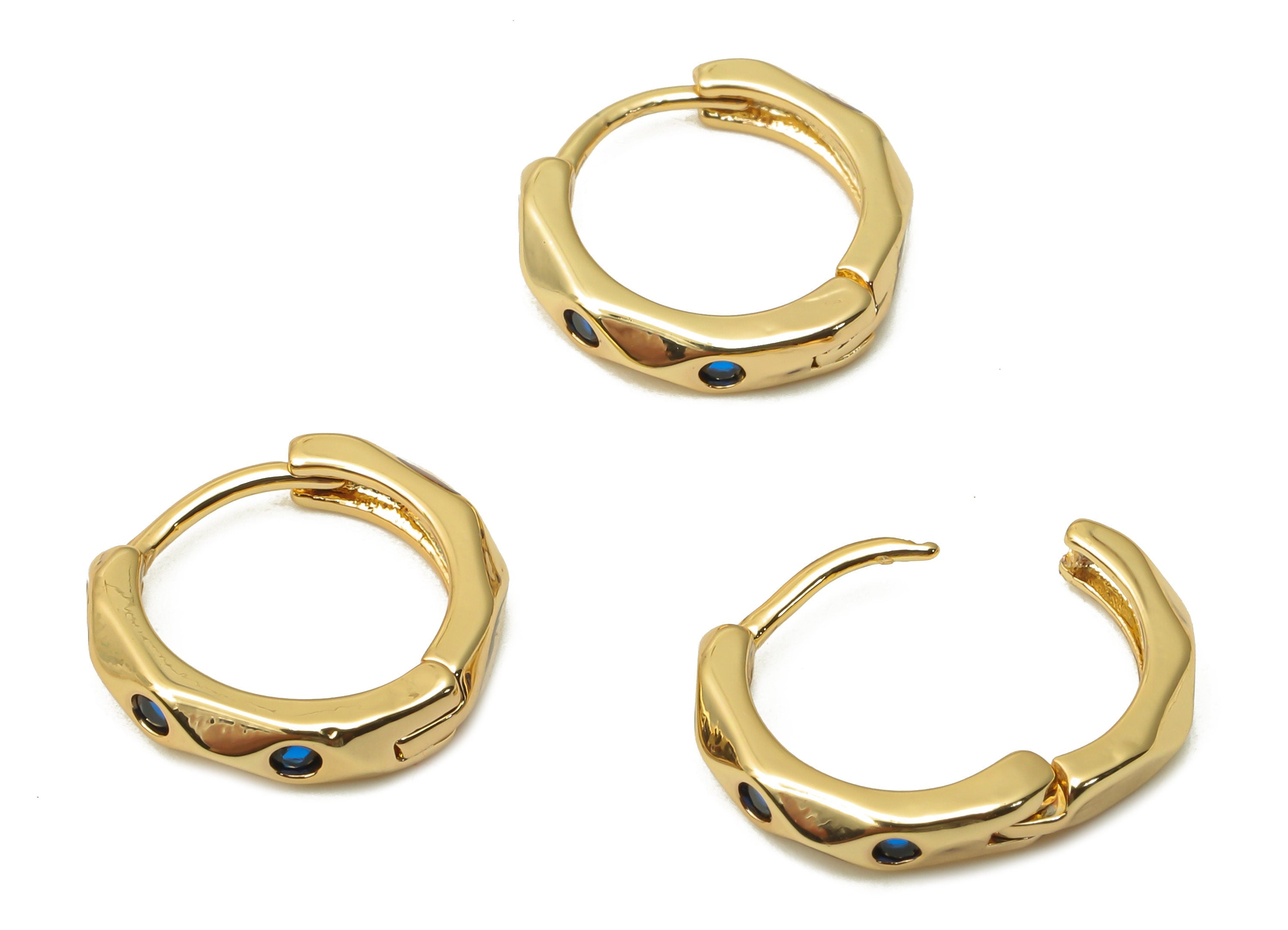 Brass Circle Faceted Earrings Clasps - Brass Huggie Hoop Earrings - 18K Real Gold Tone Plated - 12.22x12.22x2.34mm - RGP4749 - DOMEDBAZAAR