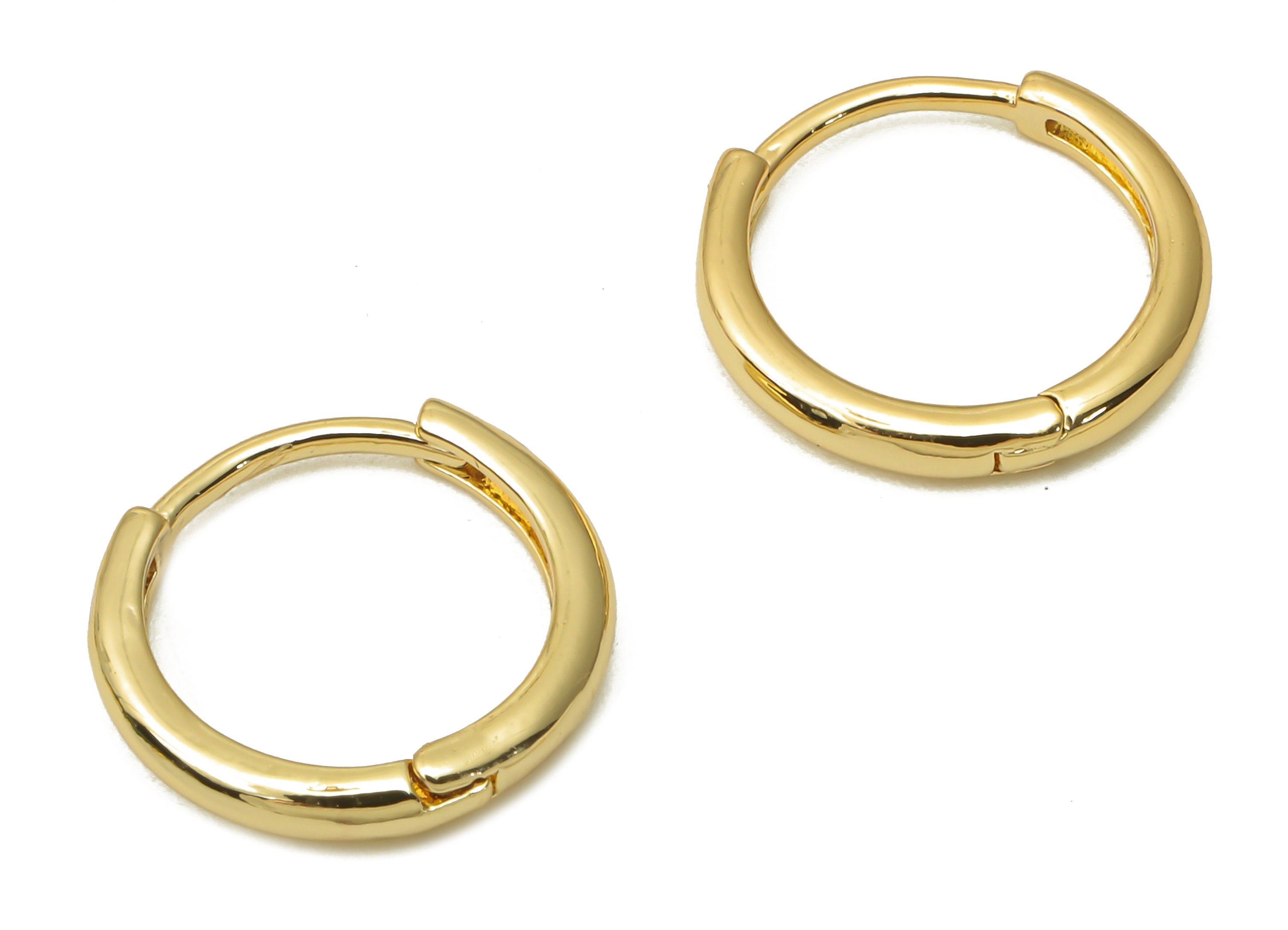 Brass Round Earrings Clasps - Gold Plated Brass Hoop Earrings - Brass Earrings - 18K Real Gold Tone Plated - 13.82x13.82x1.92mm - RGP4750 - DOMEDBAZAAR