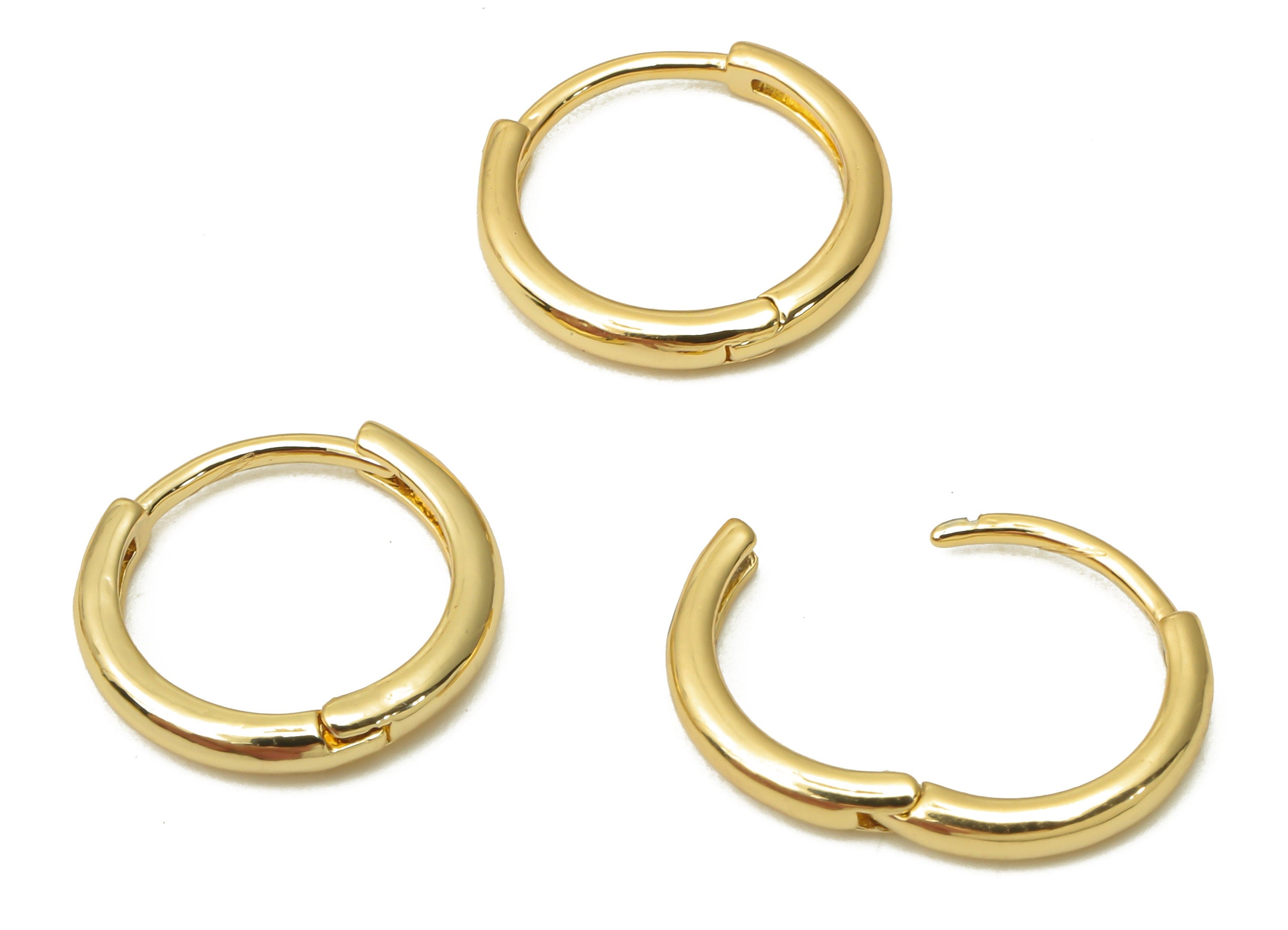 Brass Round Earrings Clasps - Gold Plated Brass Hoop Earrings - Brass Earrings - 18K Real Gold Tone Plated - 13.82x13.82x1.92mm - RGP4750 - DOMEDBAZAAR