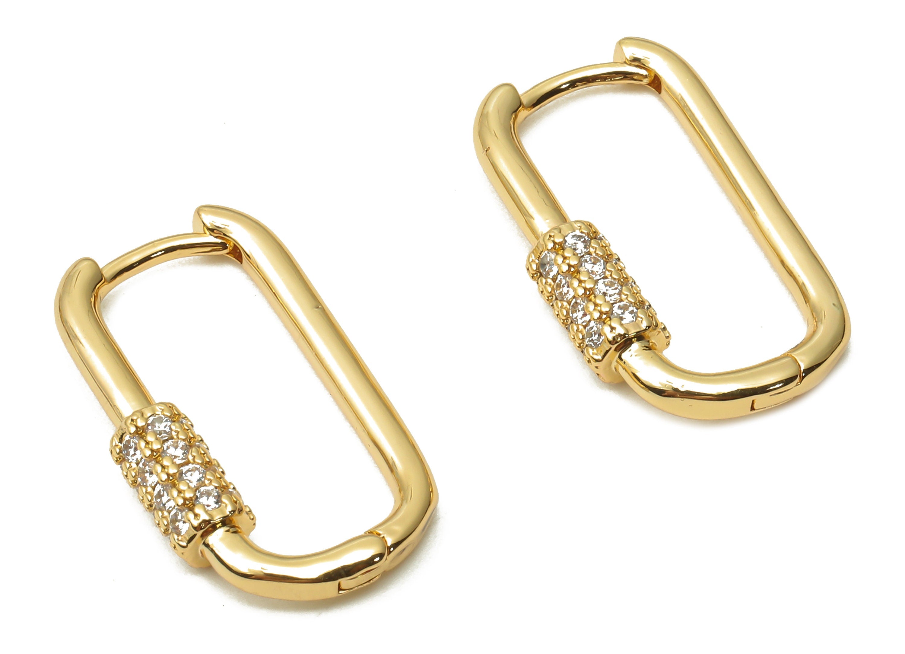 Brass Oval Rectangle Earrings Screw Clasps - Brass Turnbuckle Lock Earrings - Brass Carabiner Earrings - 21.48x12.22x3.6mm - RGP4752 - DOMEDBAZAAR