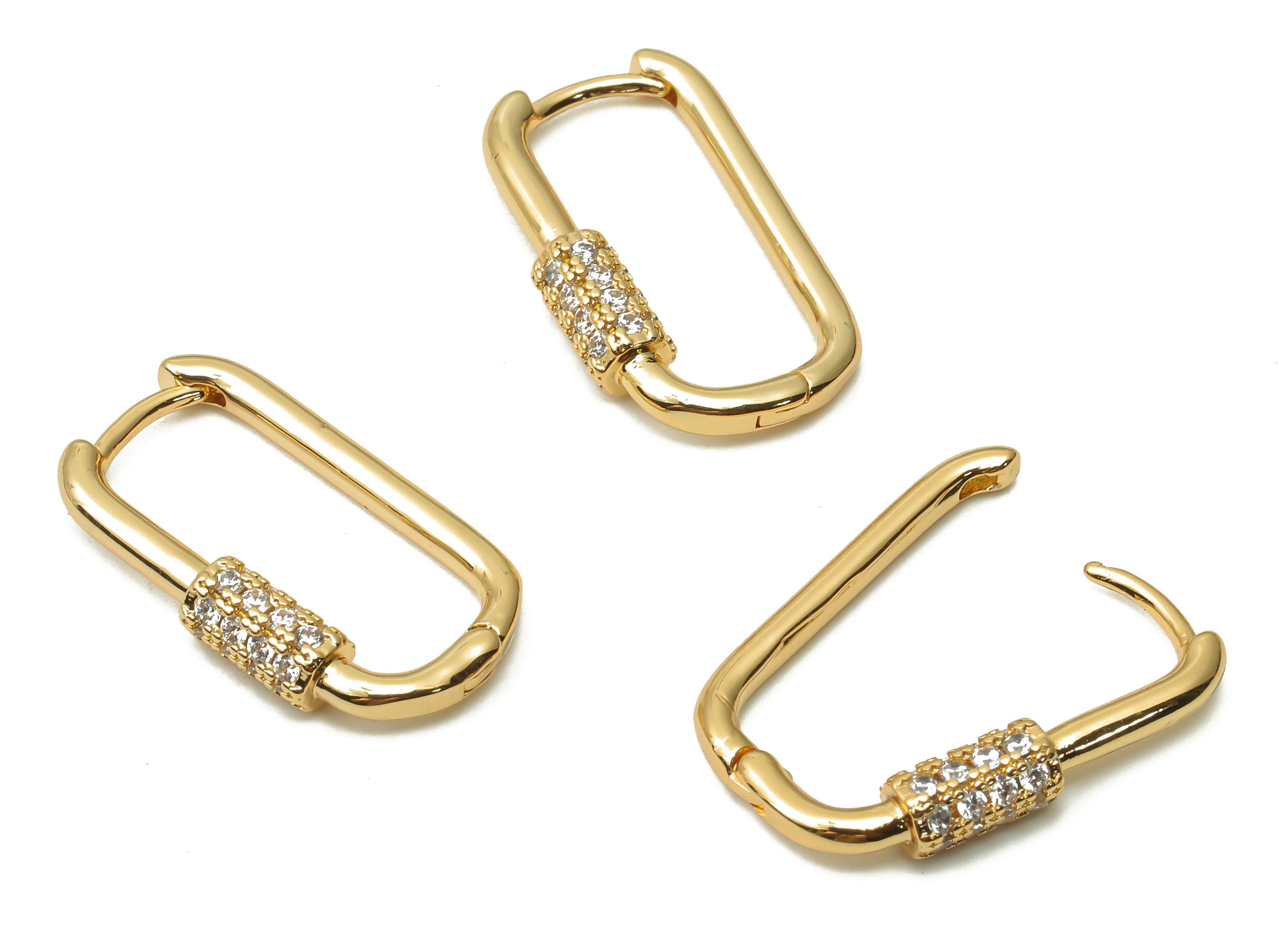 Brass Oval Rectangle Earrings Screw Clasps - Brass Turnbuckle Lock Earrings - Brass Carabiner Earrings - 21.48x12.22x3.6mm - RGP4752 - DOMEDBAZAAR