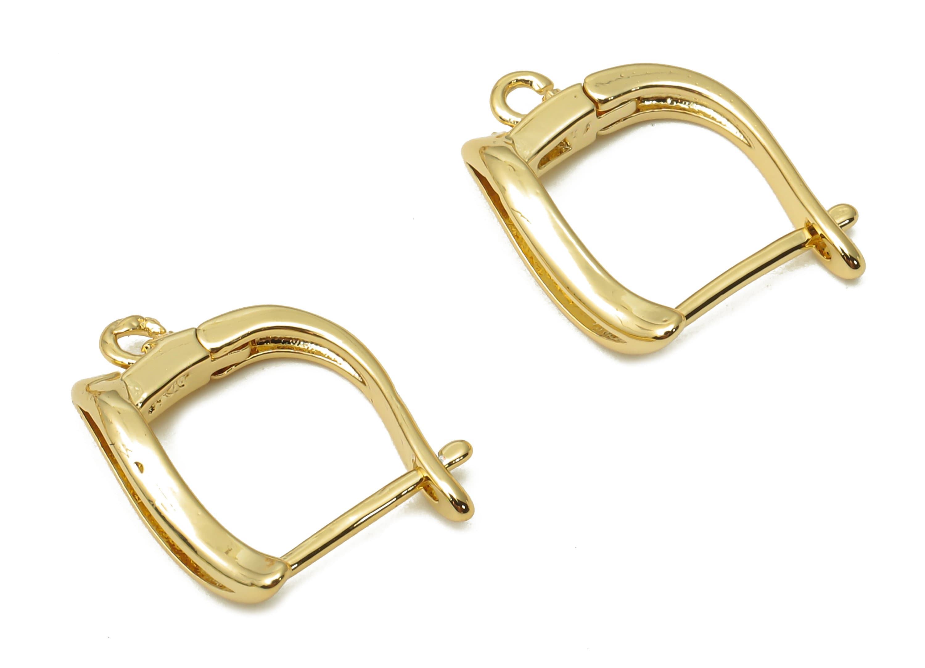 Brass Earring Clasps With Zircon - Brass Earrings Clasps With Loop - Brass Stud Earrings - Real Gold Tone Plated - 16.5x12.2x1.7mm - RGP4753 - DOMEDBAZAAR