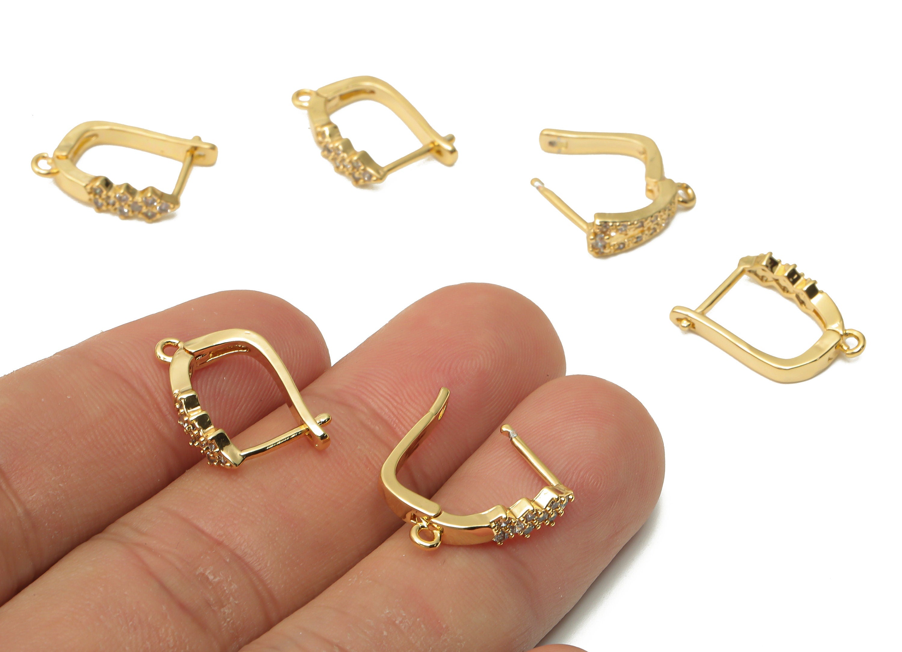 Brass Earring Clasps With Loop - Brass Earrings Stud - Brass Earrings Clasps - 18K Real Gold Tone Plated - 16.8x13.16x1.96mm - RGP4755 - DOMEDBAZAAR