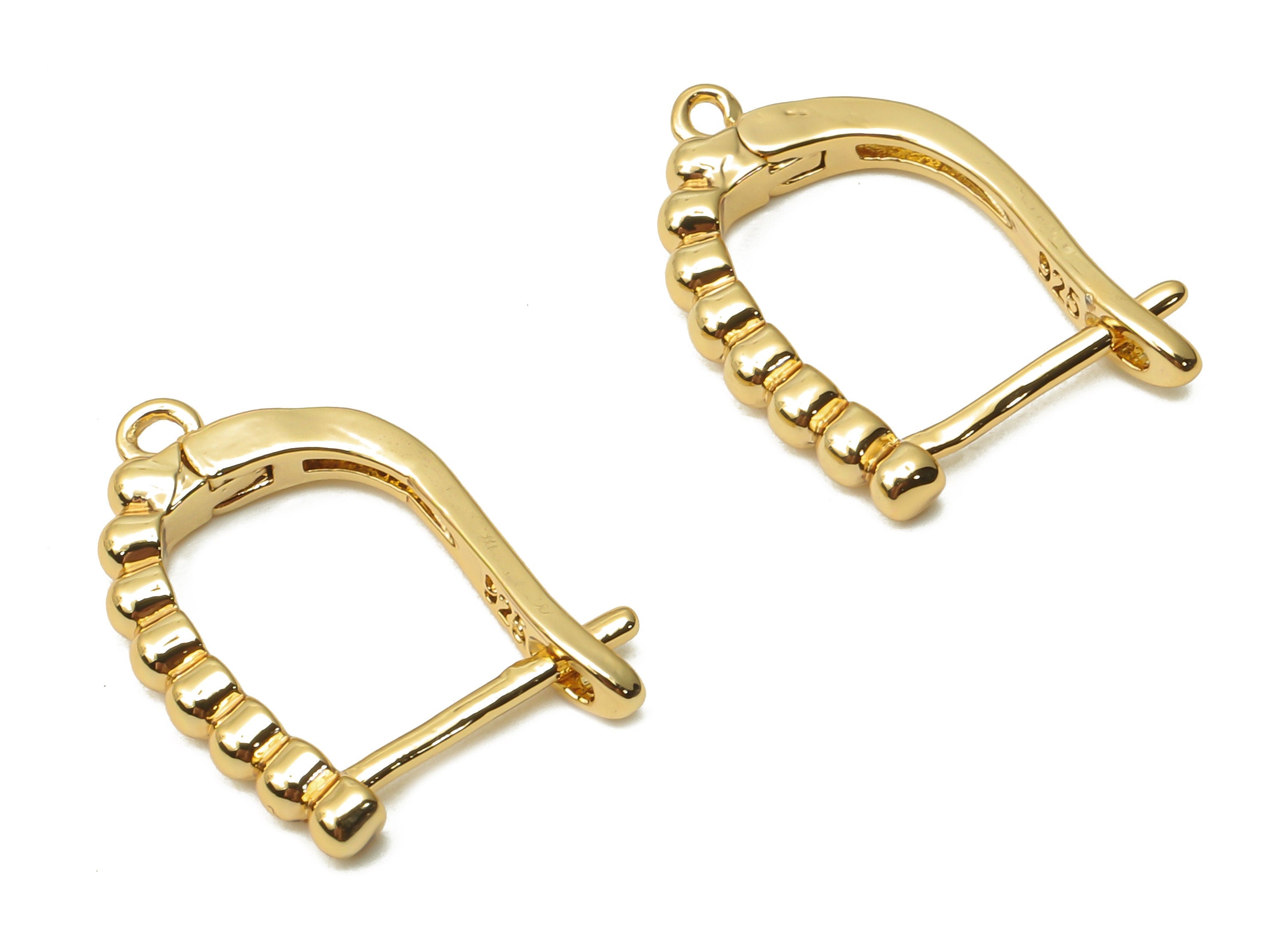 Brass Textured Earrings Clasps - Earrings Clasps With Loop - Brass Earrings - 18K Real Gold Tone Plated - 17.49x12.6x2mm - RGP4757 - DOMEDBAZAAR