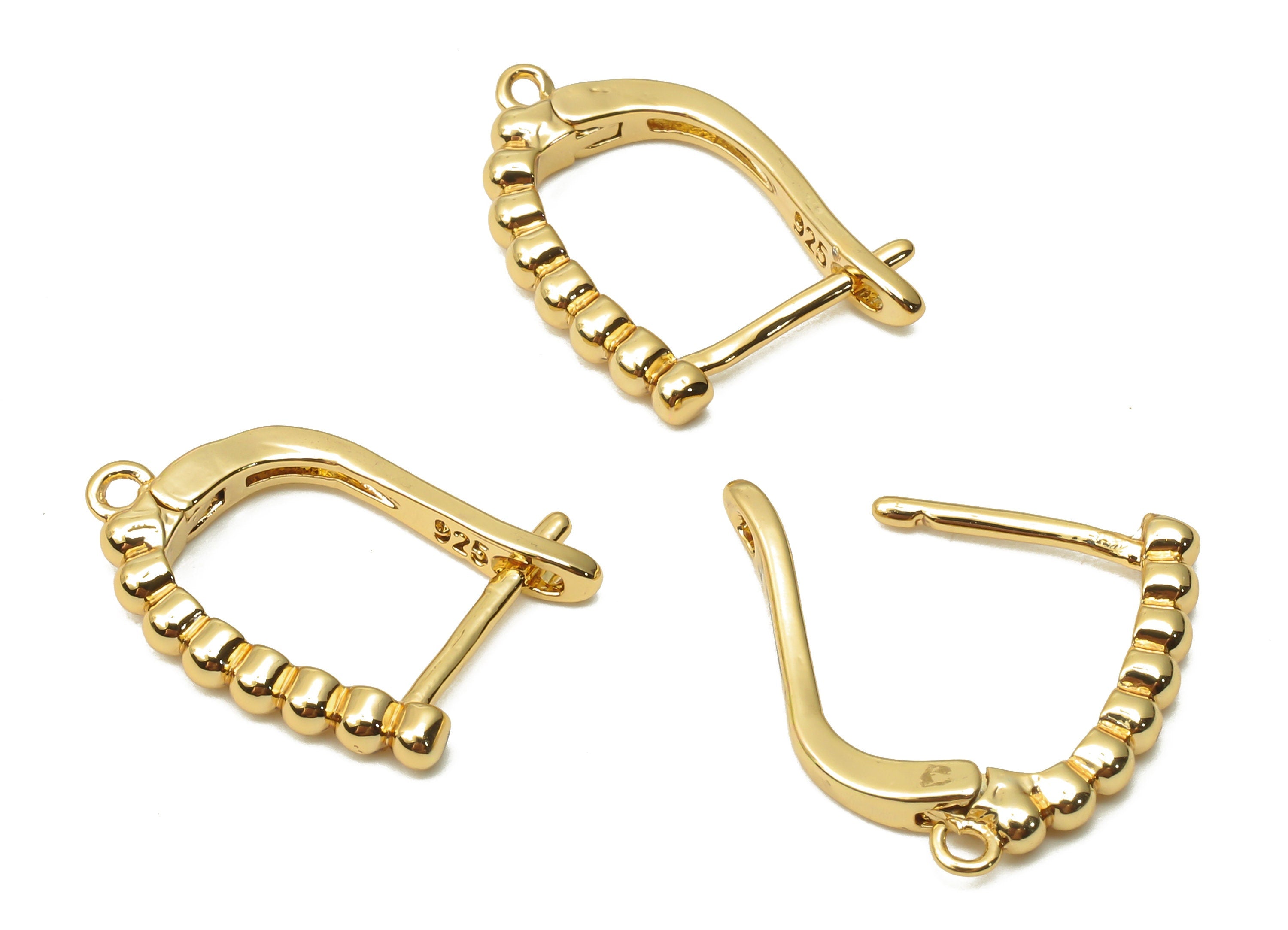 Brass Textured Earrings Clasps - Earrings Clasps With Loop - Brass Earrings - 18K Real Gold Tone Plated - 17.49x12.6x2mm - RGP4757 - DOMEDBAZAAR