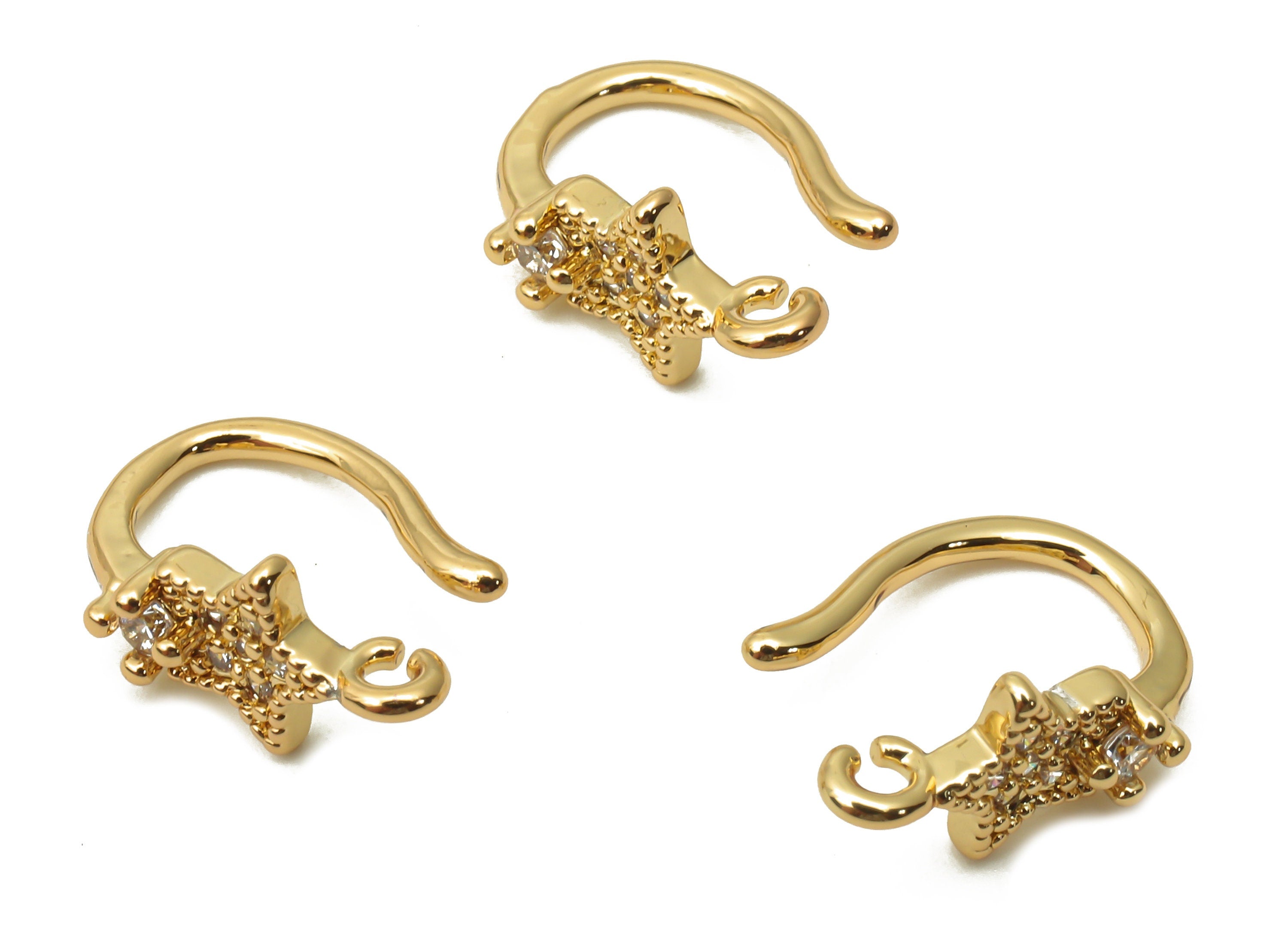 Brass Star Earrings Hooks With Loop - Brass Earring Wire - Gold Plated Earring - 18K Real Gold Tone Plated - 13.77x10.58x1.38mm - RGP4767 - DOMEDBAZAAR