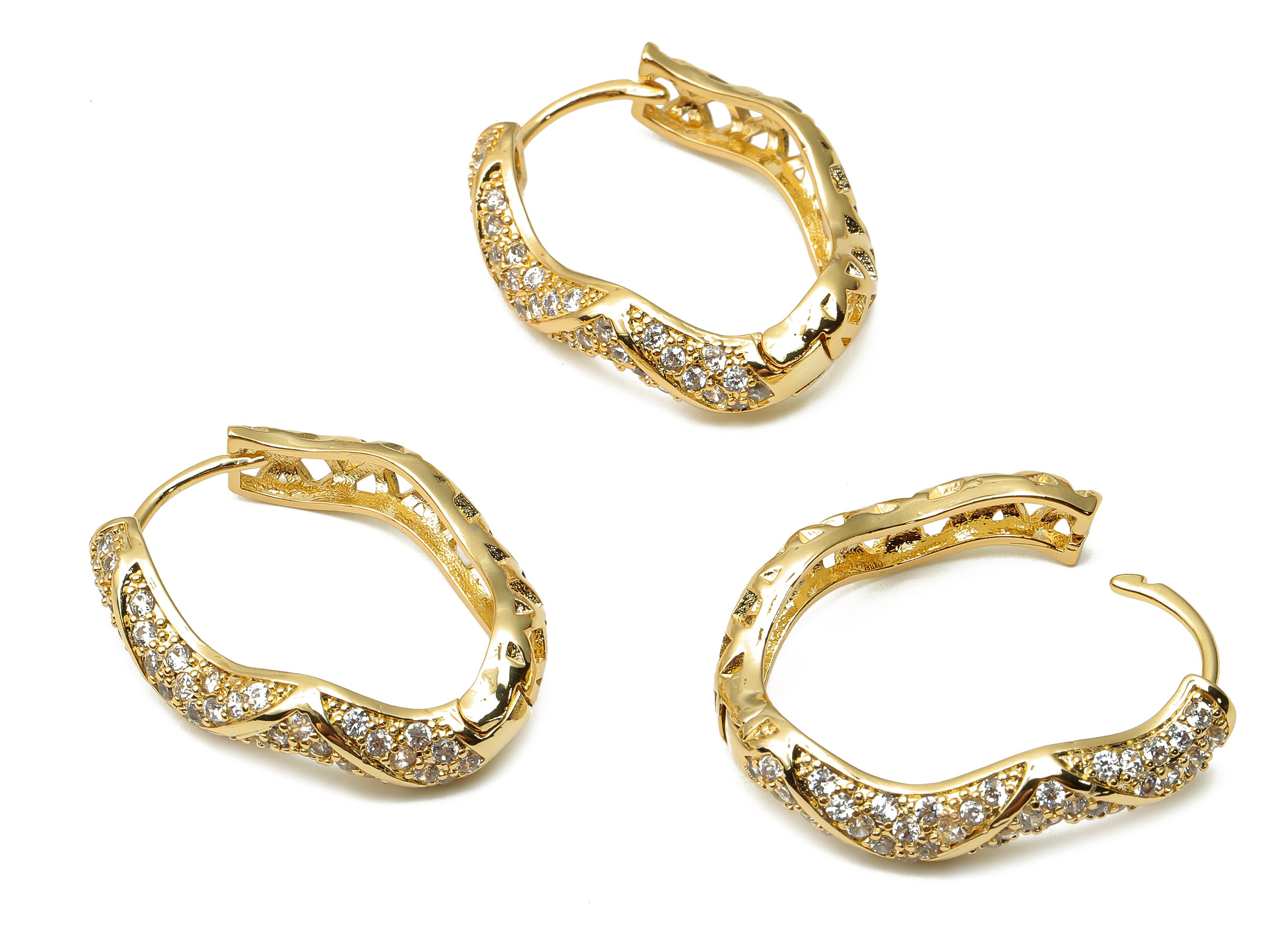 Brass Textured Thick Huggie Hoop Earrings - Brass Textured Wave Hoop - Huggie Hoop - 18K Real Gold Plated - 30.33x24.22x5.52mm - RGP4778 - DOMEDBAZAAR