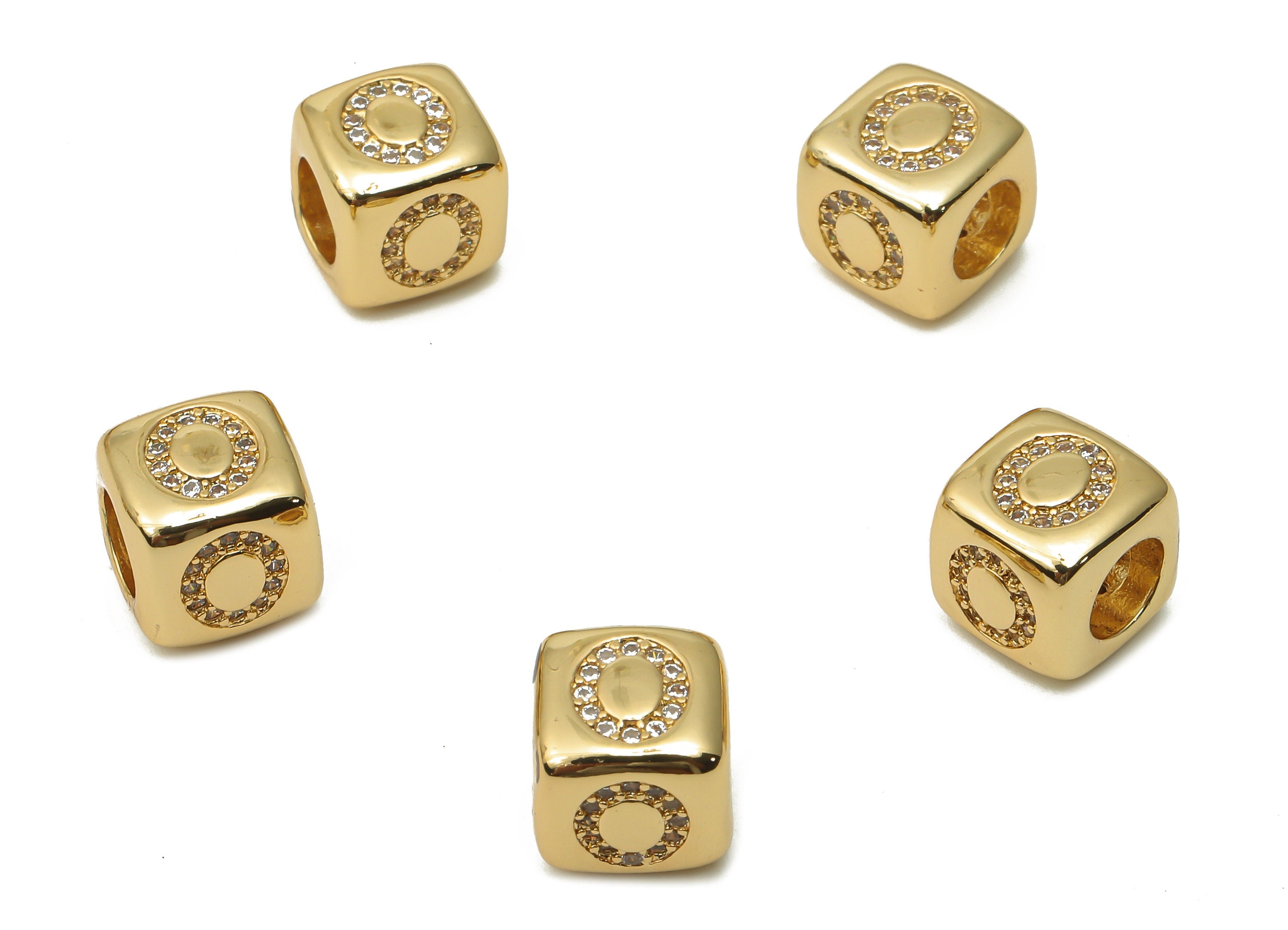 Alphabet Cube Bead O With Zircon- Brass Initial Letters O Beads Bracelet - Bead Necklace- 18K Real Gold Plated - 8.63x8.63x8.46mm - RGP4782O - DOMEDBAZAAR