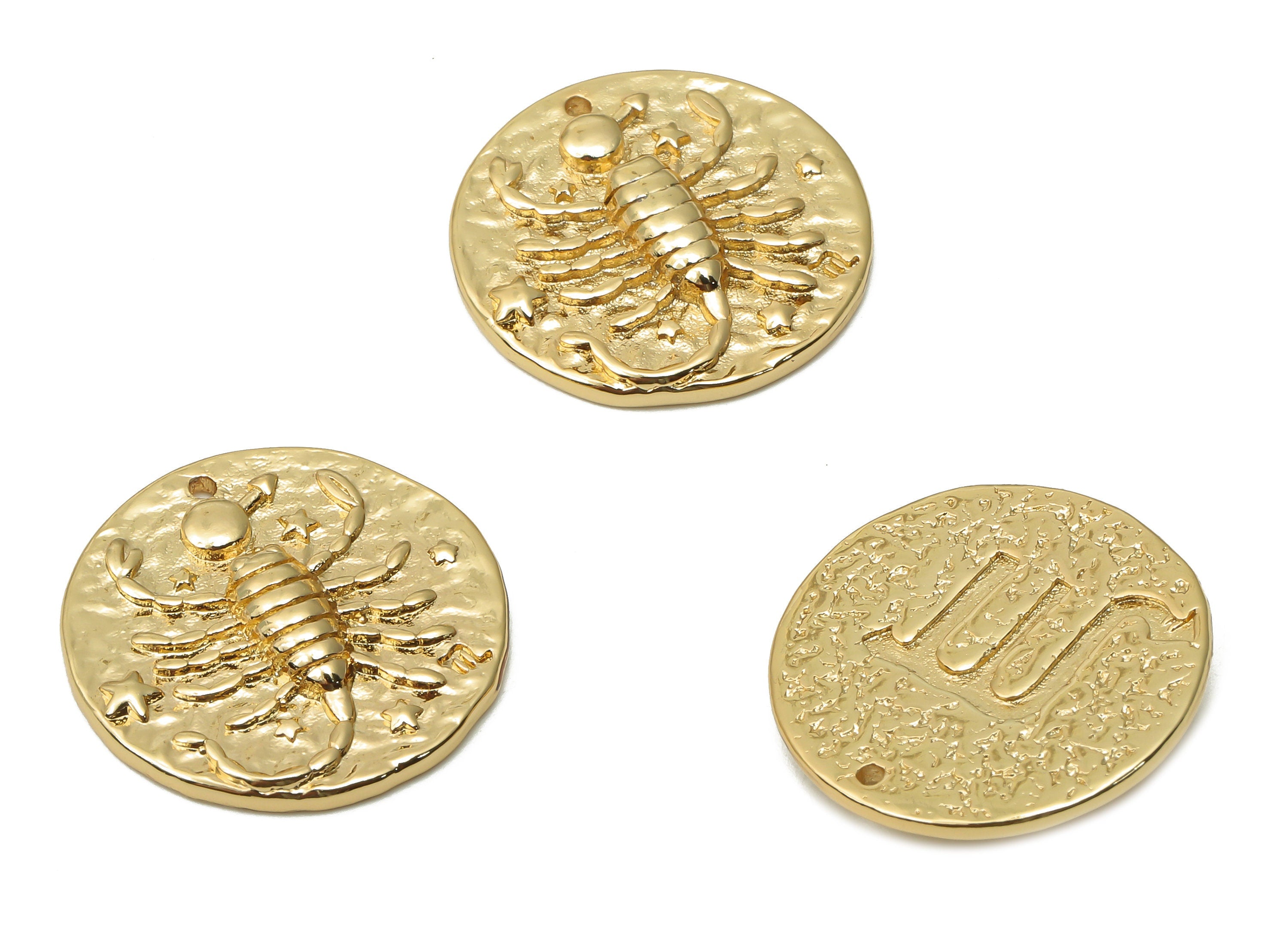 Scorpio Round Earring Charm - Brass Zodiac Pendant - Brass Horoscopes Scorpio Necklace- 18K Real Gold Plated - 19.4x19.4x2.76mm - RGP4783C - DOMEDBAZAAR