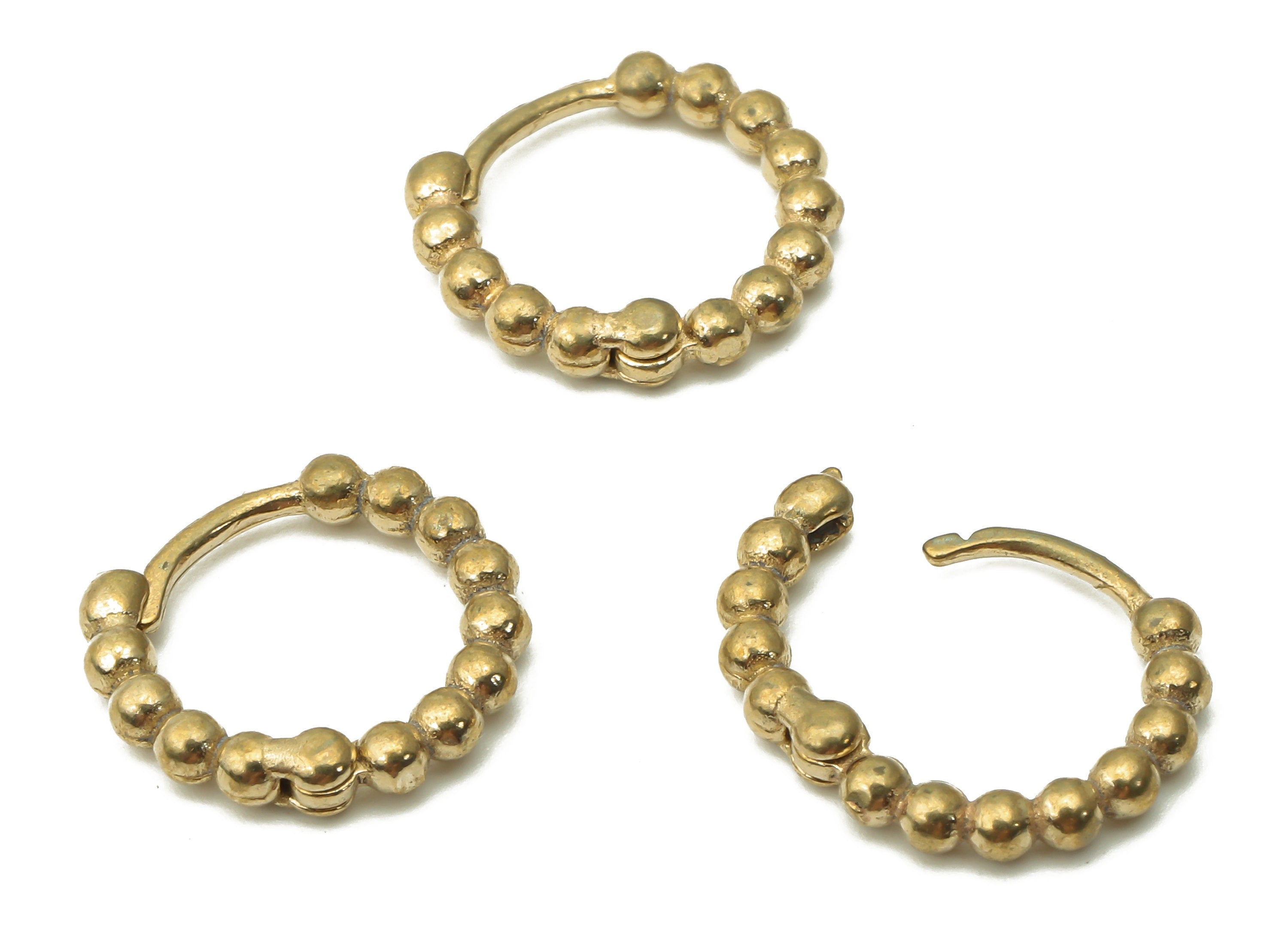 Brass Round Ball One Touch Earrings - Raw Brass Circle Ball One Touch Hoop Earring Clasps - Brass Huggie Clasps - 13.8x13.82x2.48mm - PP7685 - DOMEDBAZAAR