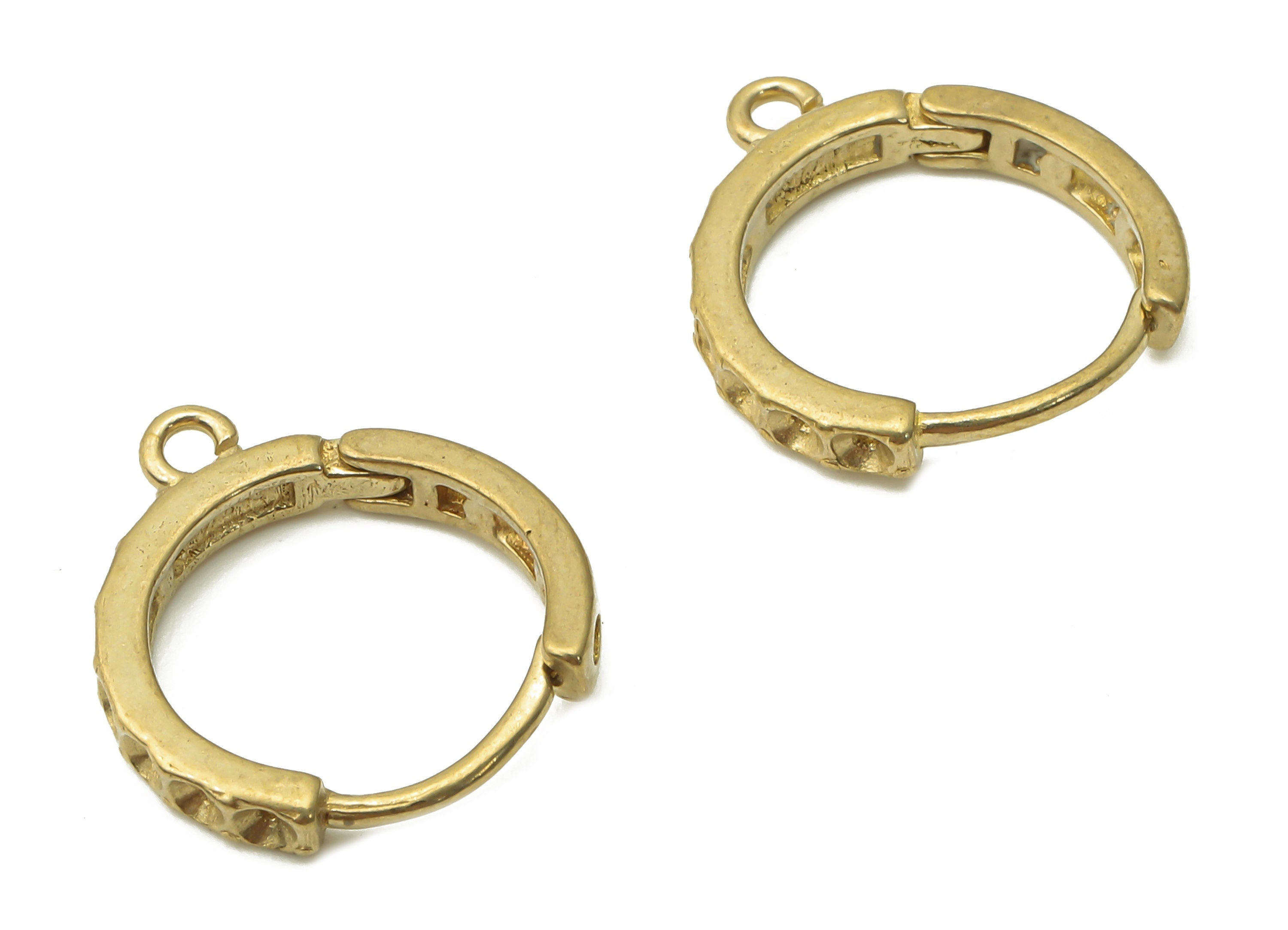 Brass Round Huggie Earrings Clasps - Raw Brass Circle Huggie Hoop Earring Clasps With Loop - Brass Pendant - 15.34x13.82x2.3mm - PP7708 - DOMEDBAZAAR
