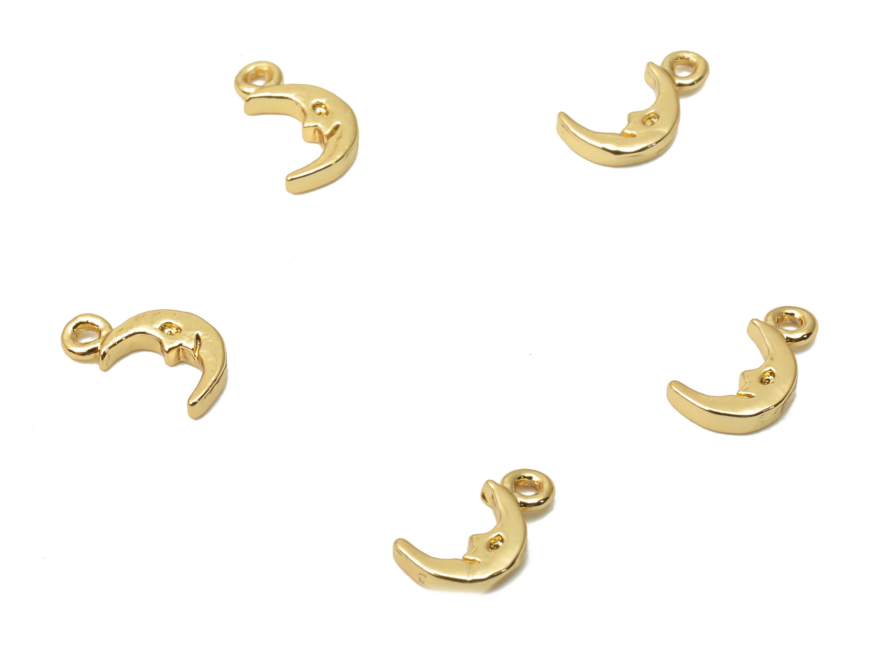 Brass Mini Crescent Face Earring Charm With loop - Brass Moon Face Pendant - For Bracelet - 18K Real Gold Plated- 7.33x4.04x0.96mm- RGP4784 - DOMEDBAZAAR
