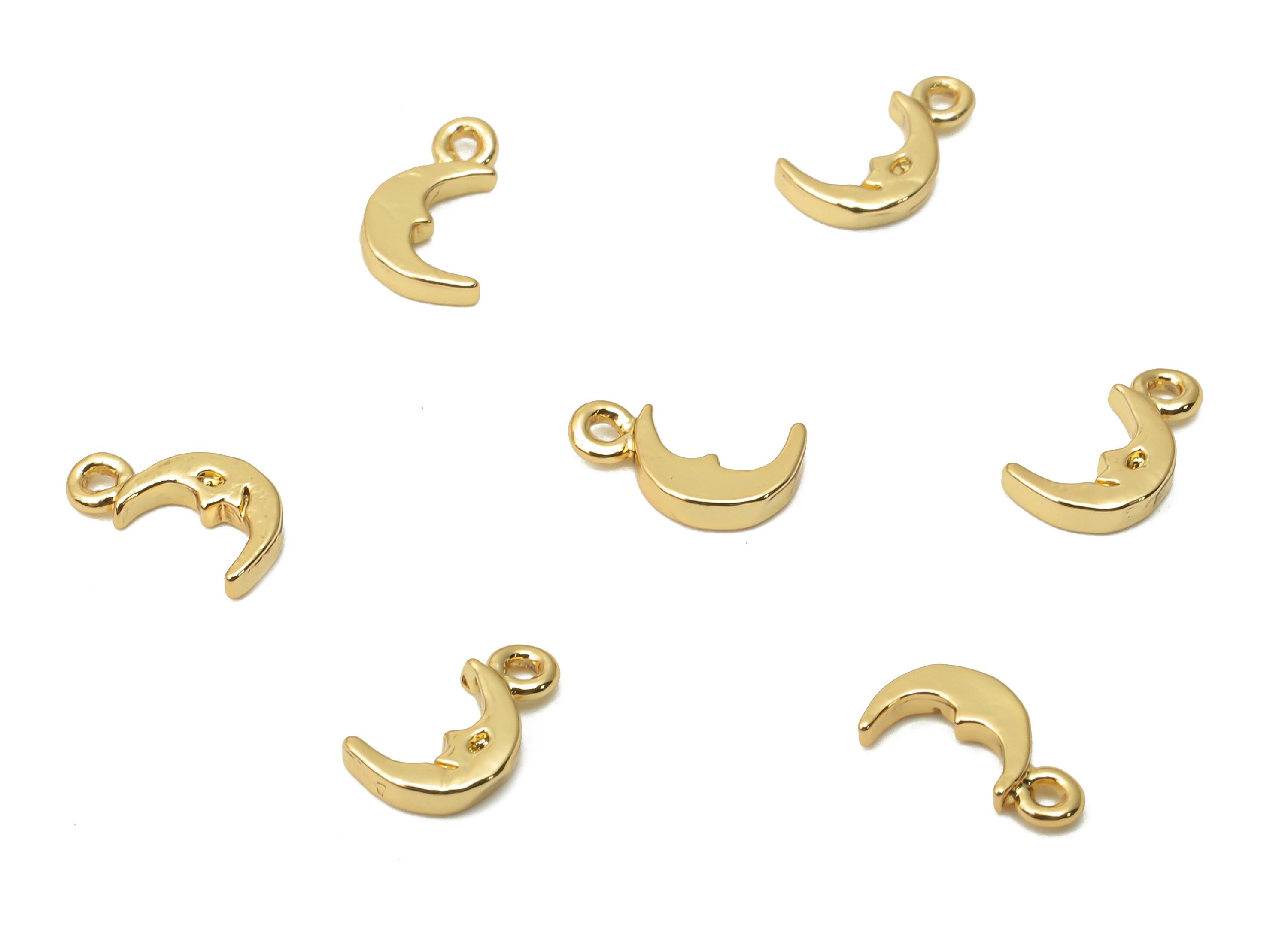 Brass Mini Crescent Face Earring Charm With loop - Brass Moon Face Pendant - For Bracelet - 18K Real Gold Plated- 7.33x4.04x0.96mm- RGP4784 - DOMEDBAZAAR