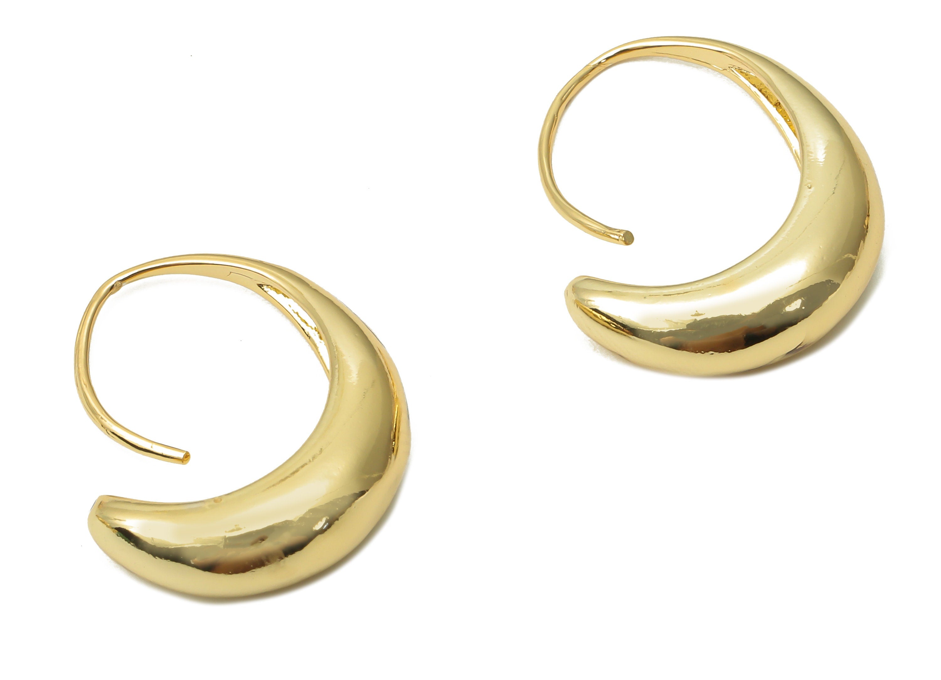 Brass Crescent C Hoop Earring - Brass Thick Hoop Wire - Banana Hoop Earring Clasps - 18K Real Gold Plated - 30.45x19.78x1.64mm - RGP4788 - DOMEDBAZAAR