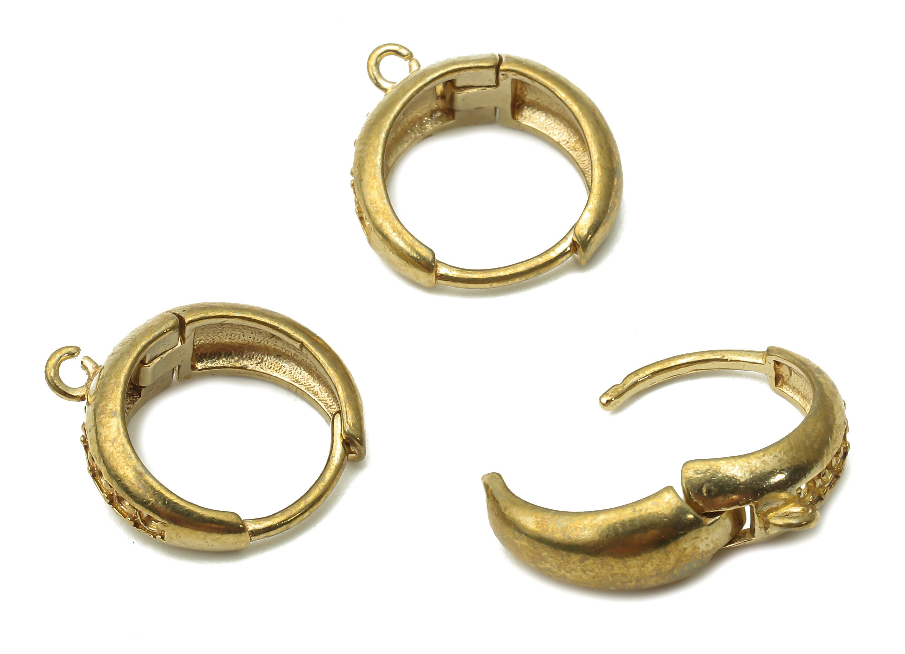 Brass Circle Earring Clasps - Raw Brass Round Huggie Hoop Earring With Loop - Brass Round Huggie Thick Hoop Clasp - 15.7x14.2x1.9mm - PP7716 - DOMEDBAZAAR