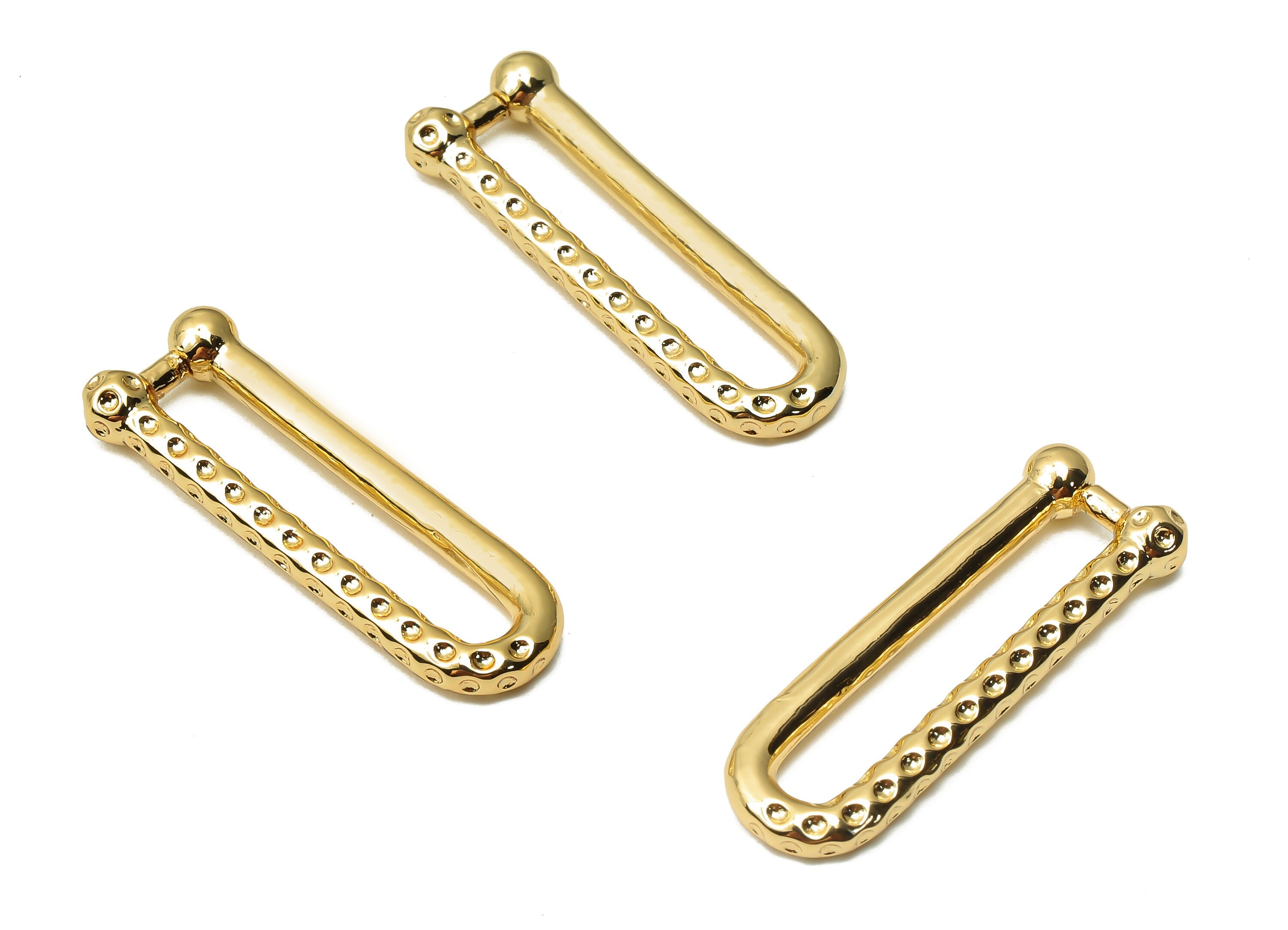 Brass Long U Earrings Clasps - Brass Spot Hoop Earrings - Textured Geometric Earrings - 18K Real Gold Plated - 29.84x10.25x2.62mm - RGP4793 - DOMEDBAZAAR