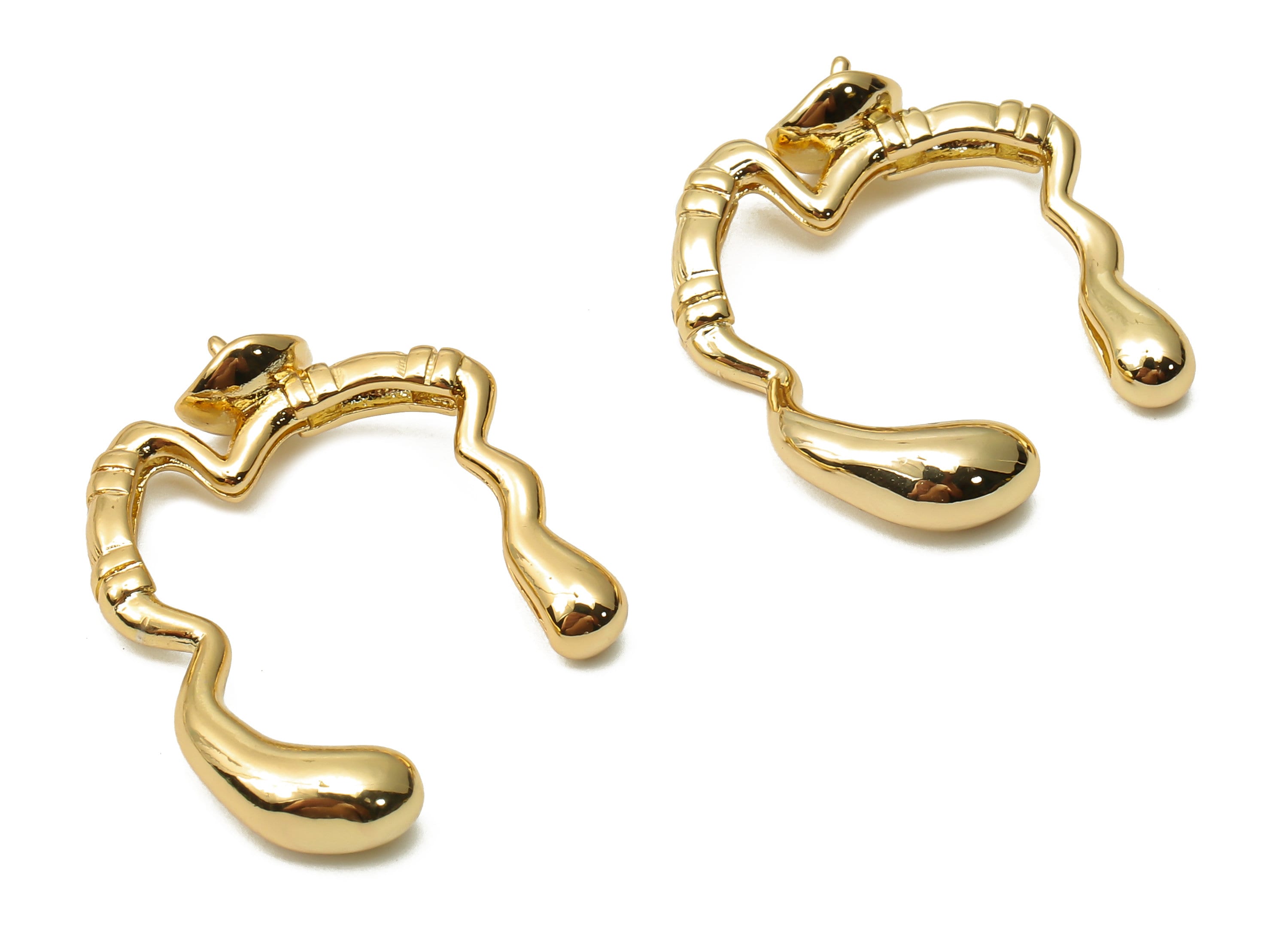 Brass Gold Plated Irregular Earrings - Brass Earring for Pearl - Brass Melting Earring - 18K Real Gold Plated- 26.48x19.15x6.07mm - RGP4794 - DOMEDBAZAAR