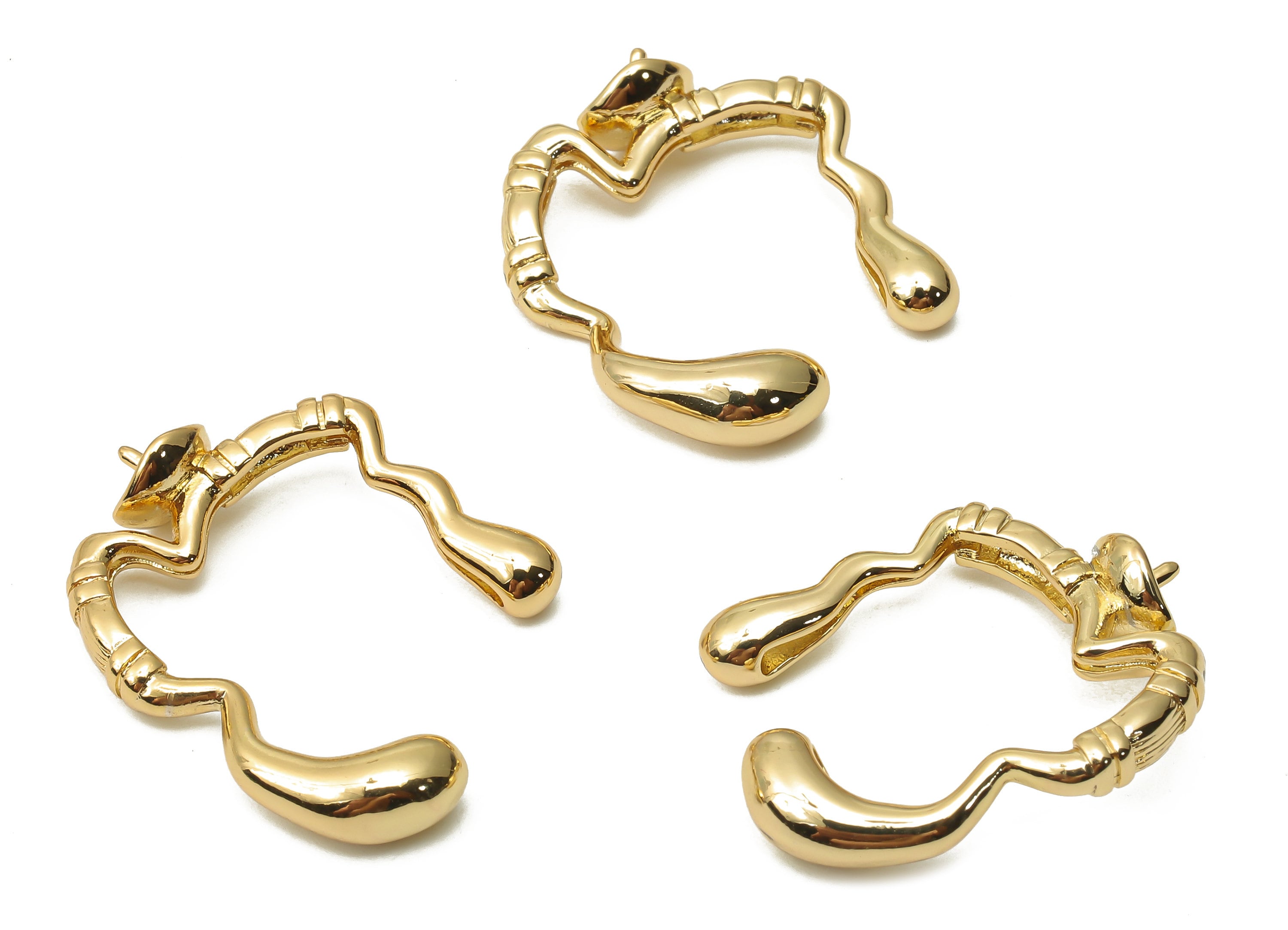 Brass Gold Plated Irregular Earrings - Brass Earring for Pearl - Brass Melting Earring - 18K Real Gold Plated- 26.48x19.15x6.07mm - RGP4794 - DOMEDBAZAAR