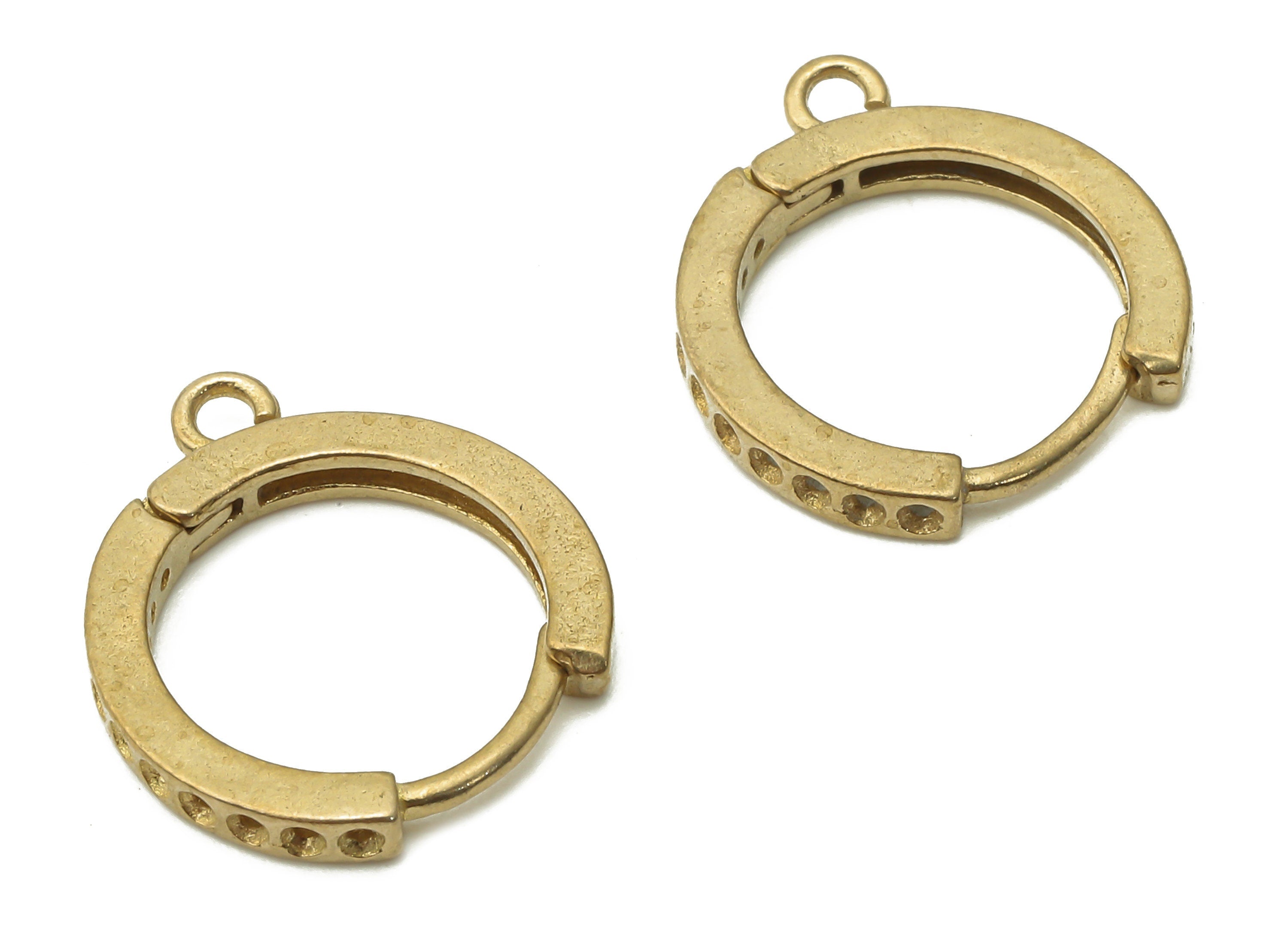 Brass Round Huggie Earrings Clasps - Raw Brass Circle Huggie Hoop Earring Clasps With Loop - Brass Pendant - 16.12x13.82x2.01mm - PP7723 - DOMEDBAZAAR