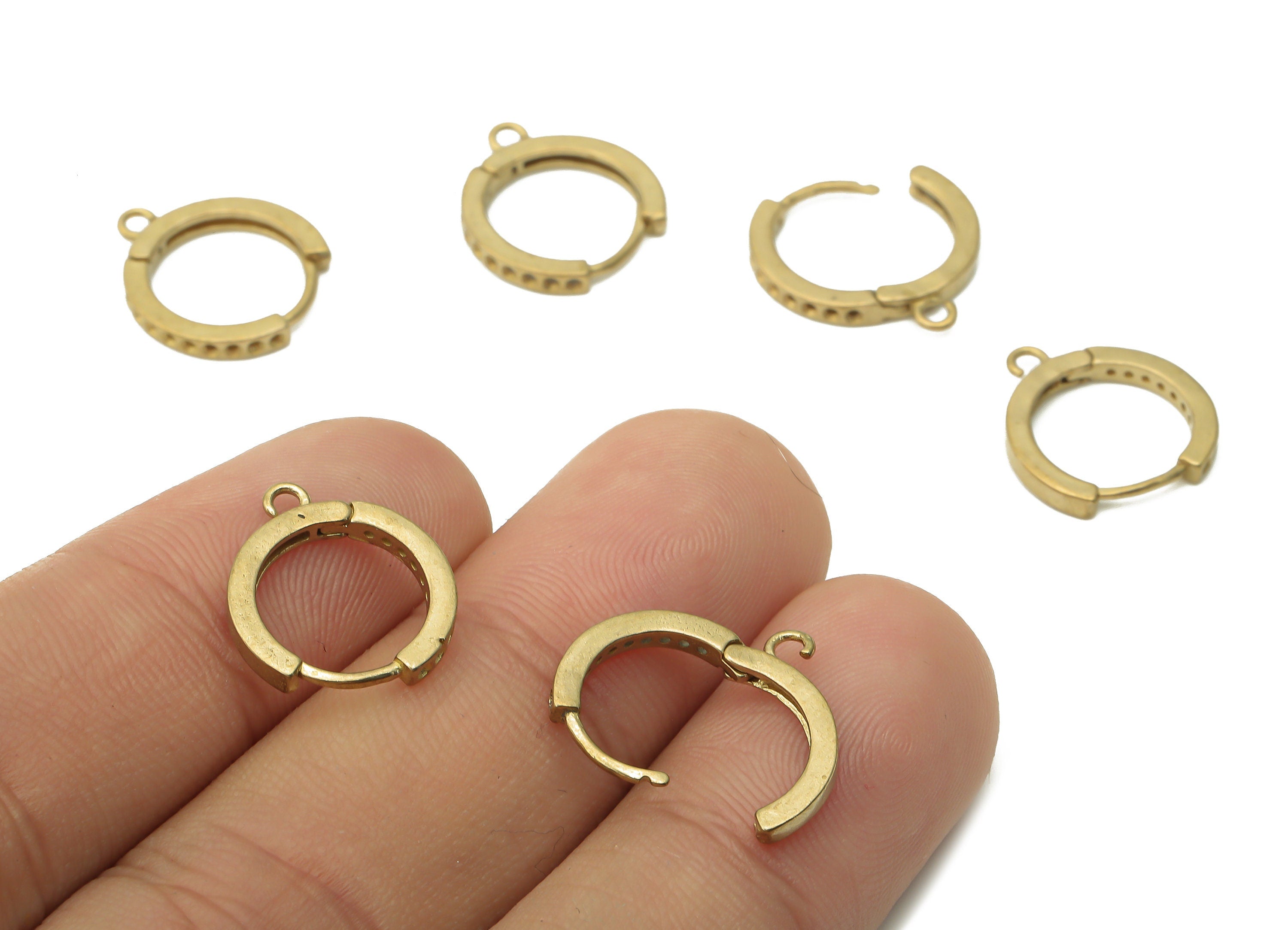 Brass Round Huggie Earrings Clasps - Raw Brass Circle Huggie Hoop Earring Clasps With Loop - Brass Pendant - 16.12x13.82x2.01mm - PP7723 - DOMEDBAZAAR