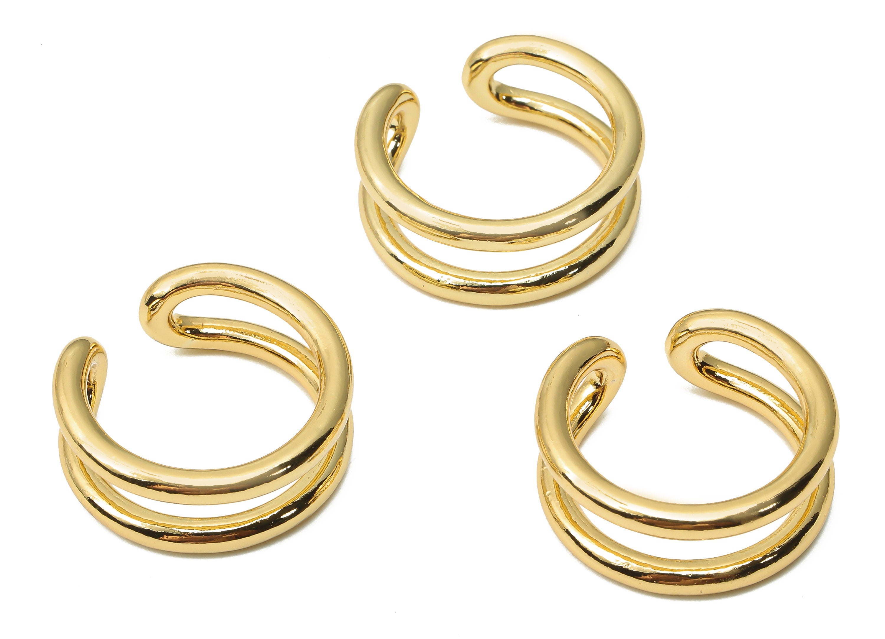 Brass Double Line Ear Cuff - Brass Cuff Earrings - Brass Earrings - Double Earrings - 18K Real Gold Plated Brass - 23.6x23.6x2.8mm - RGP4795 - DOMEDBAZAAR