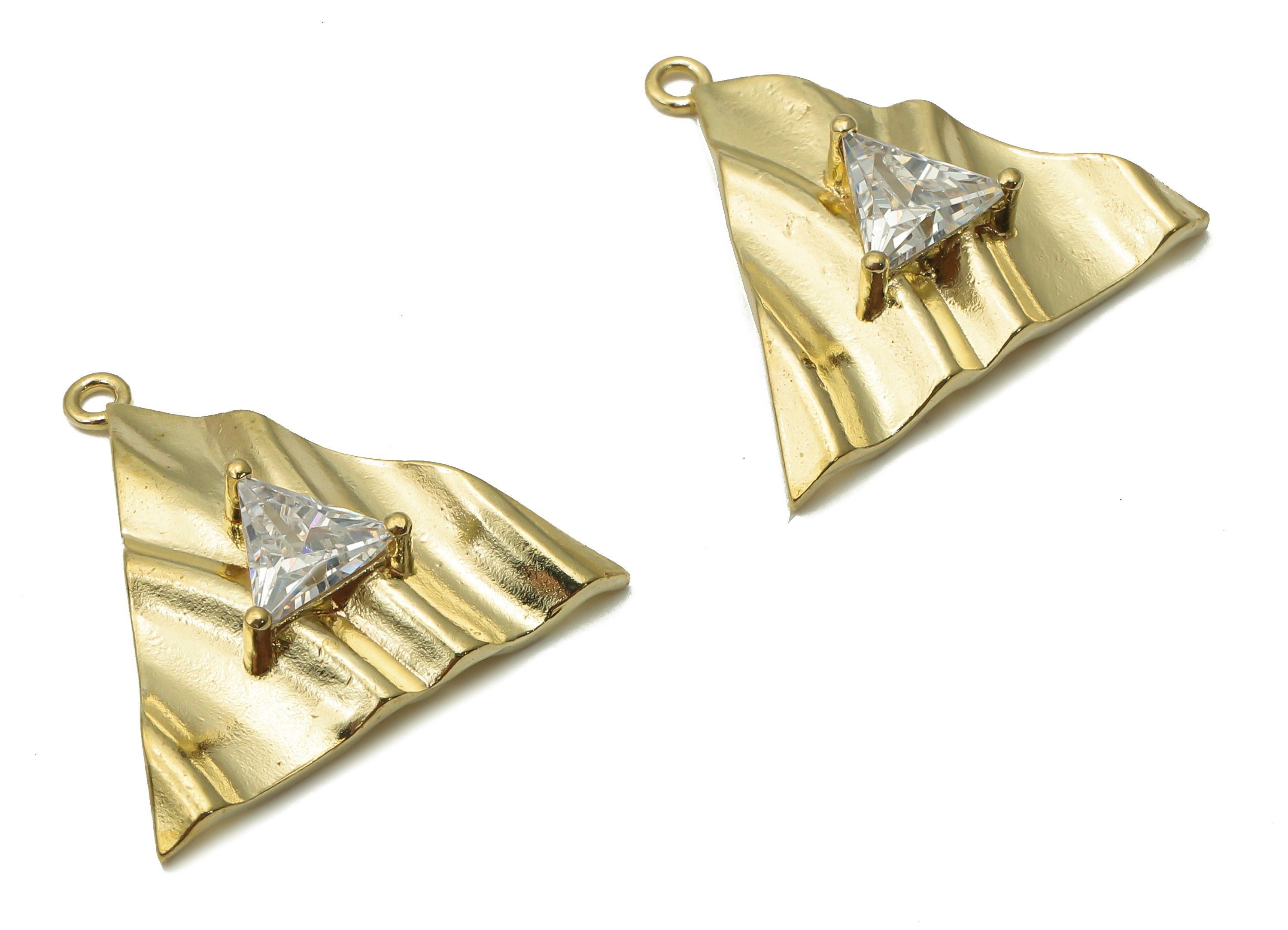 Brass Triangle Earrings Charms - Raw Brass Triangle Wave Earring With Zircon - Raw Brass Triangle Wavy Pendant - 22.24x21.73x1.4mm - PP7729 - DOMEDBAZAAR