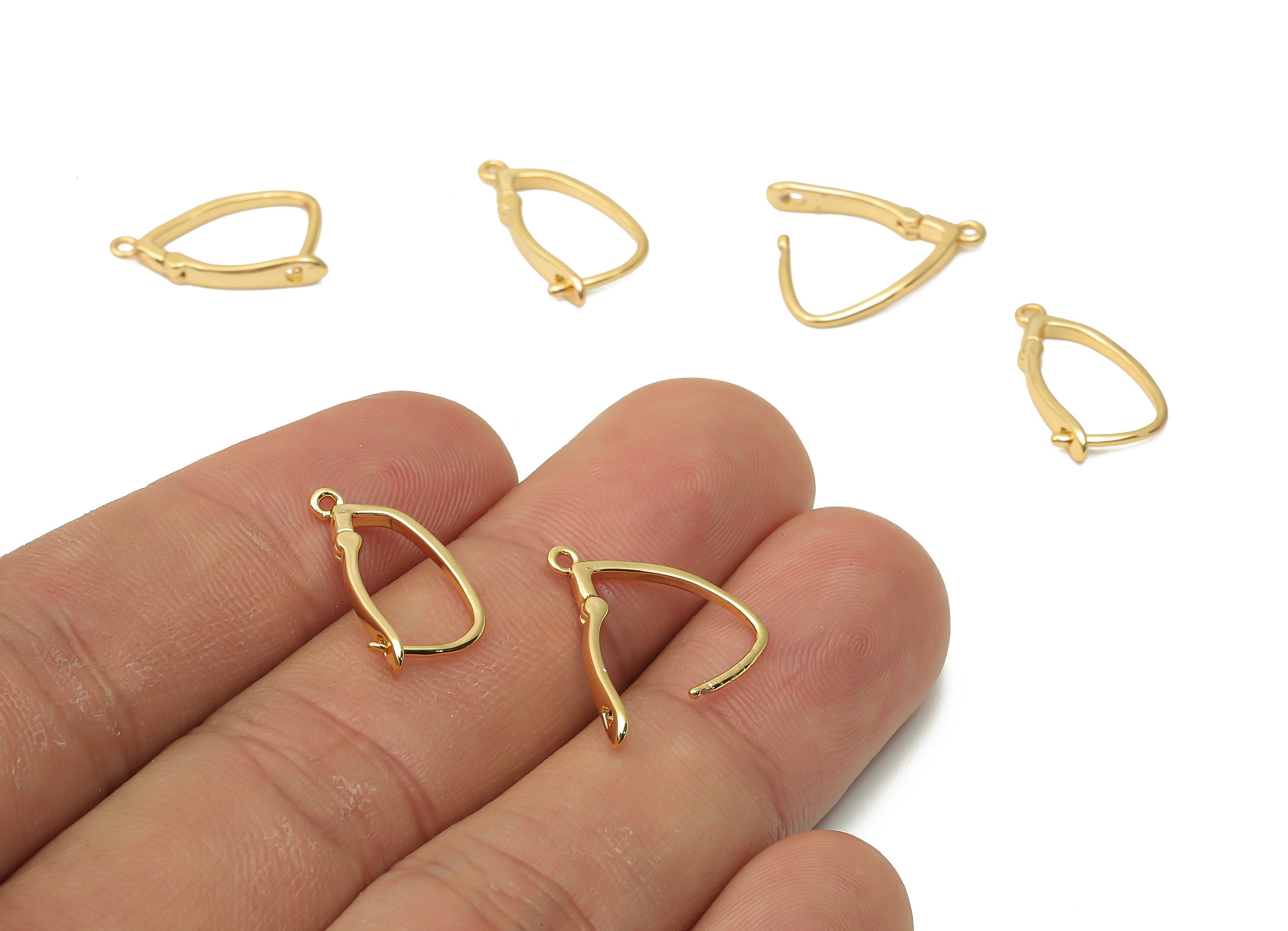 Brass Earrings Hoop With Loop - Brass Drop Earrings Clasps - 18K Real Gold Plated Brass Clasps - 17.52X9.32X0.76mm - RGP4796 - DOMEDBAZAAR