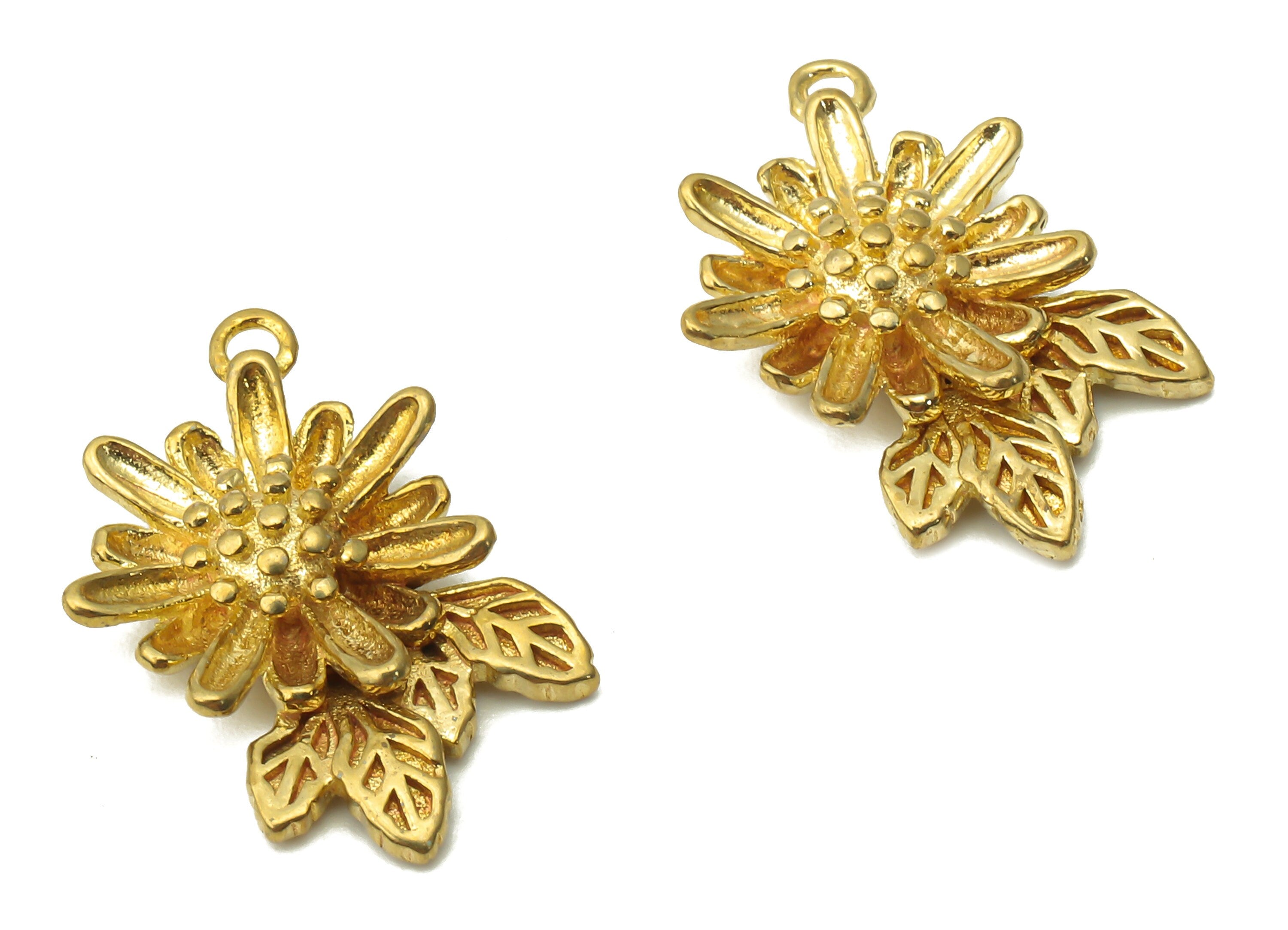 Brass Flower Earring Charm - Raw Brass Waterlily Earring - Brass Lotus Pendant - leaves Necklace - Flower Charm- 19.45x12.55x3.85mm - PP7738 - DOMEDBAZAAR