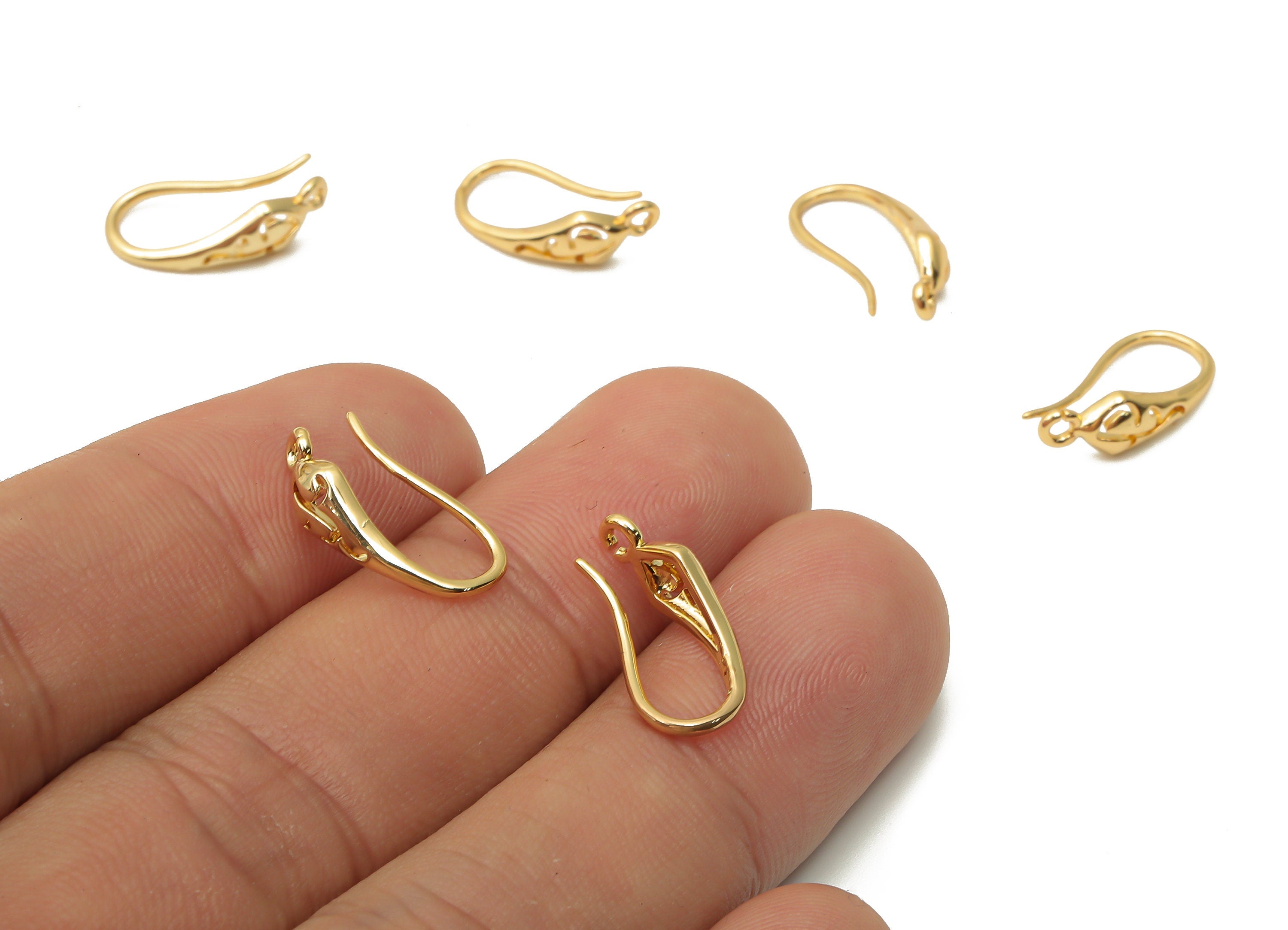 Brass Ear Wires - Brass Earrings Ear Hooks With Loop - Ear Wire - 18K Real Gold Plated - DIY Earring Findings - 16.35X6.8x1.67mm - RGP4797 - DOMEDBAZAAR