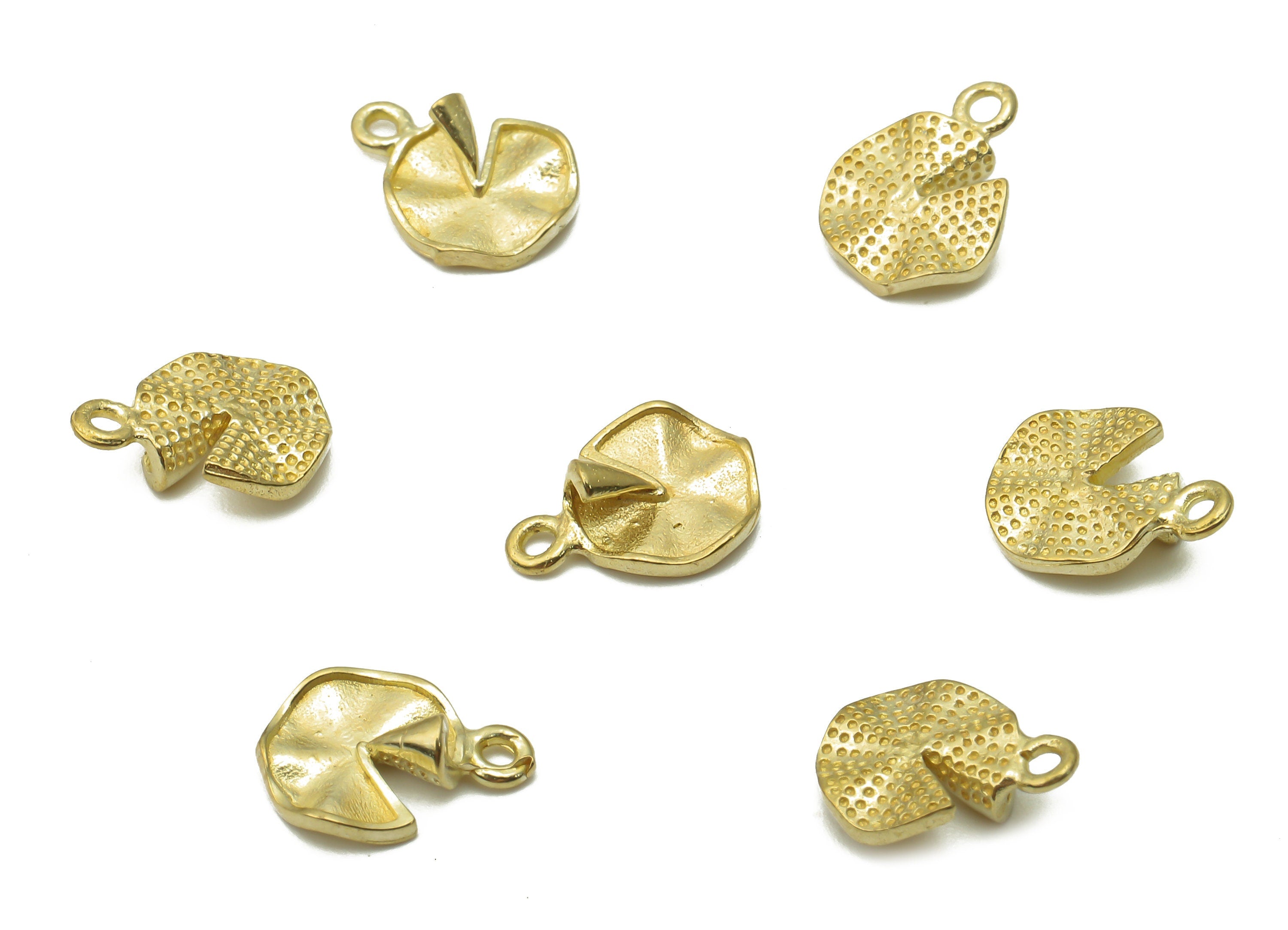 Brass Round Earring Charms - Raw Brass Textured Mini Circle Wave Earrings - Wavy Round Spots Pendant - Bracelet - 10.12x7.66x0.9mm - PP7744 - DOMEDBAZAAR