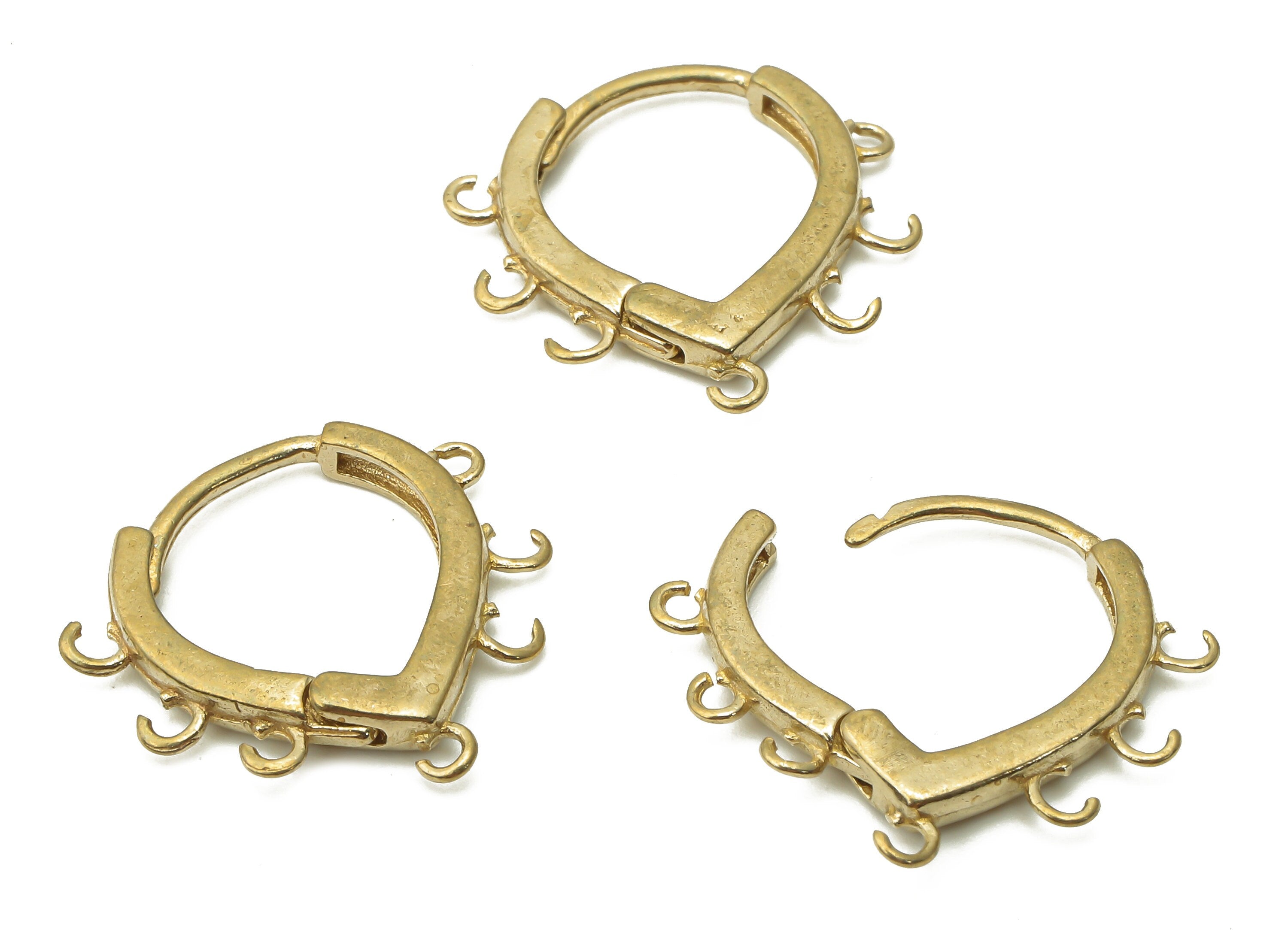 Brass Drop Hoops Earring Connector - Raw Brass Teardrop Hoop Earring With Loop - Brass Huggie Clasps With 7 Loops - 18.2x17.1x2.5mm - PP7763 - DOMEDBAZAAR