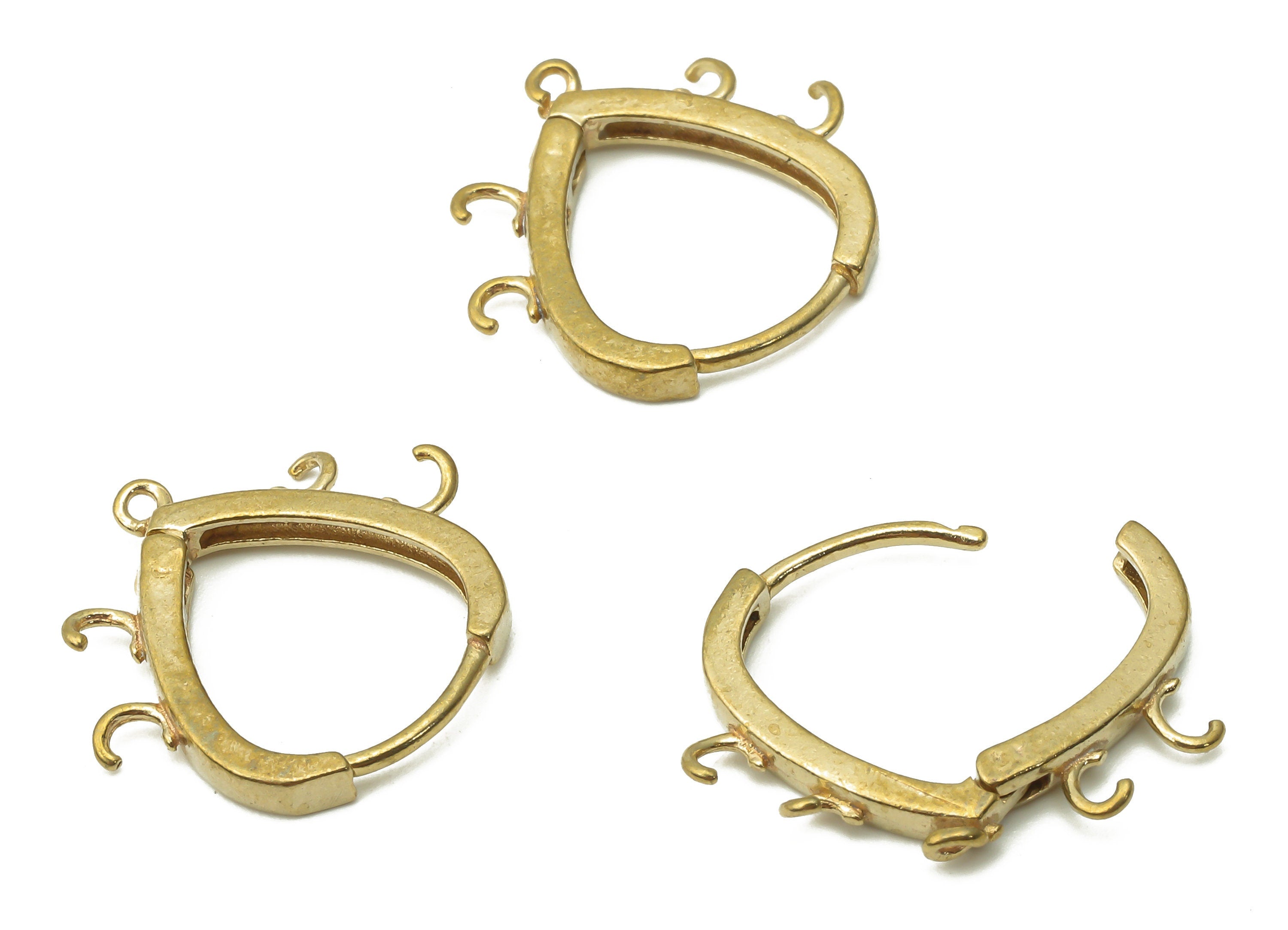 Brass Drop Hoops Earring Connector - Raw Brass Teardrop Hoop Earring With Loop - Brass Huggie Clasps With 5 Loops - 17.9x16.9x2.5mm - PP7765 - DOMEDBAZAAR