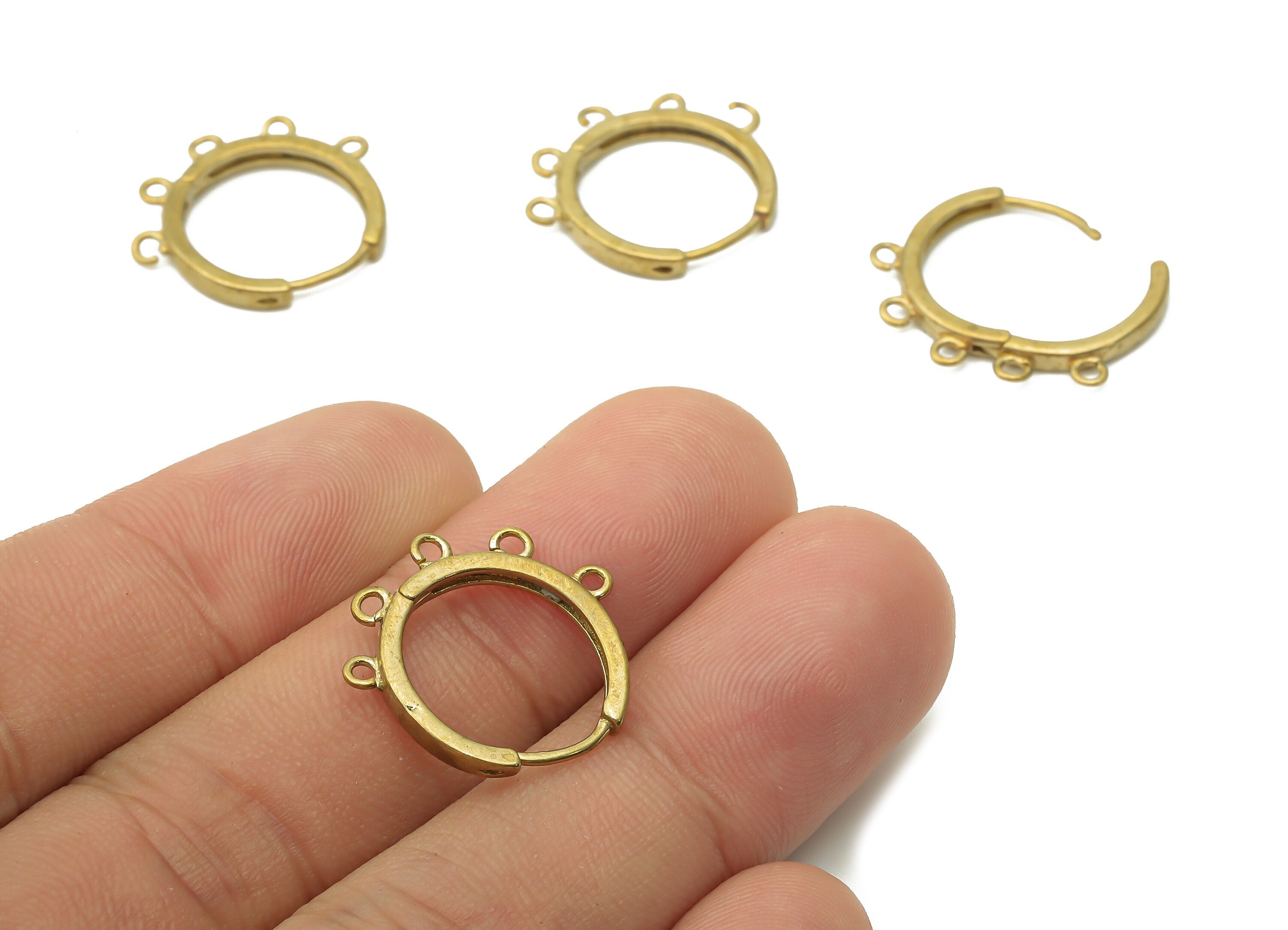 Brass Round Hoops Earring Connector - Raw Brass Circle Hoop Earring With Loop - Brass Huggie Clasps With 5 Loops - 20.8x18.7x2.43mm - PP7766 - DOMEDBAZAAR