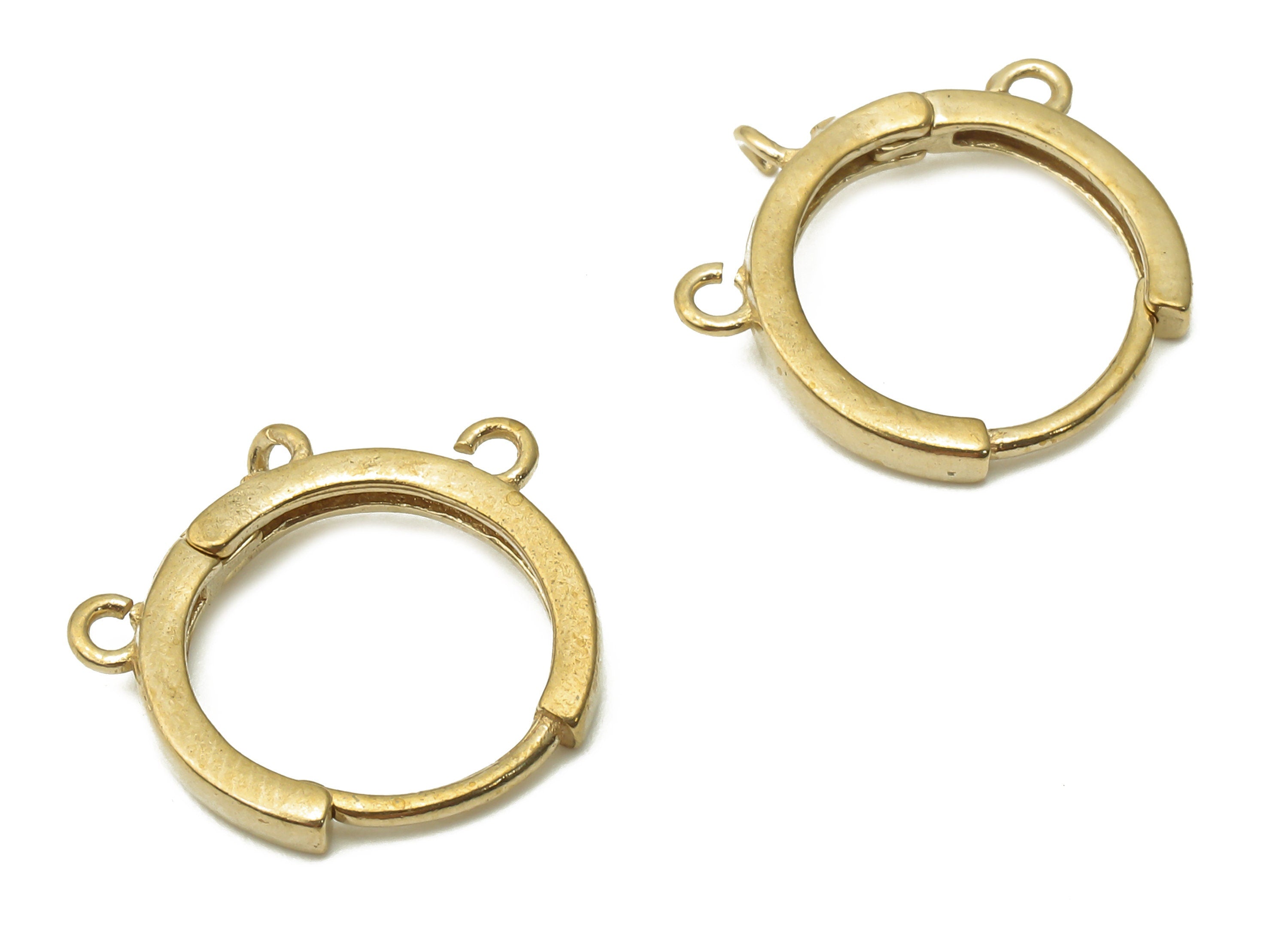 Brass Round Hoops Earring Connector - Raw Brass Circle Hoop Earring With Loop - Brass Huggie Clasps With 3 Loops - 15.67x15.3x2.21mm- PP7768 - DOMEDBAZAAR