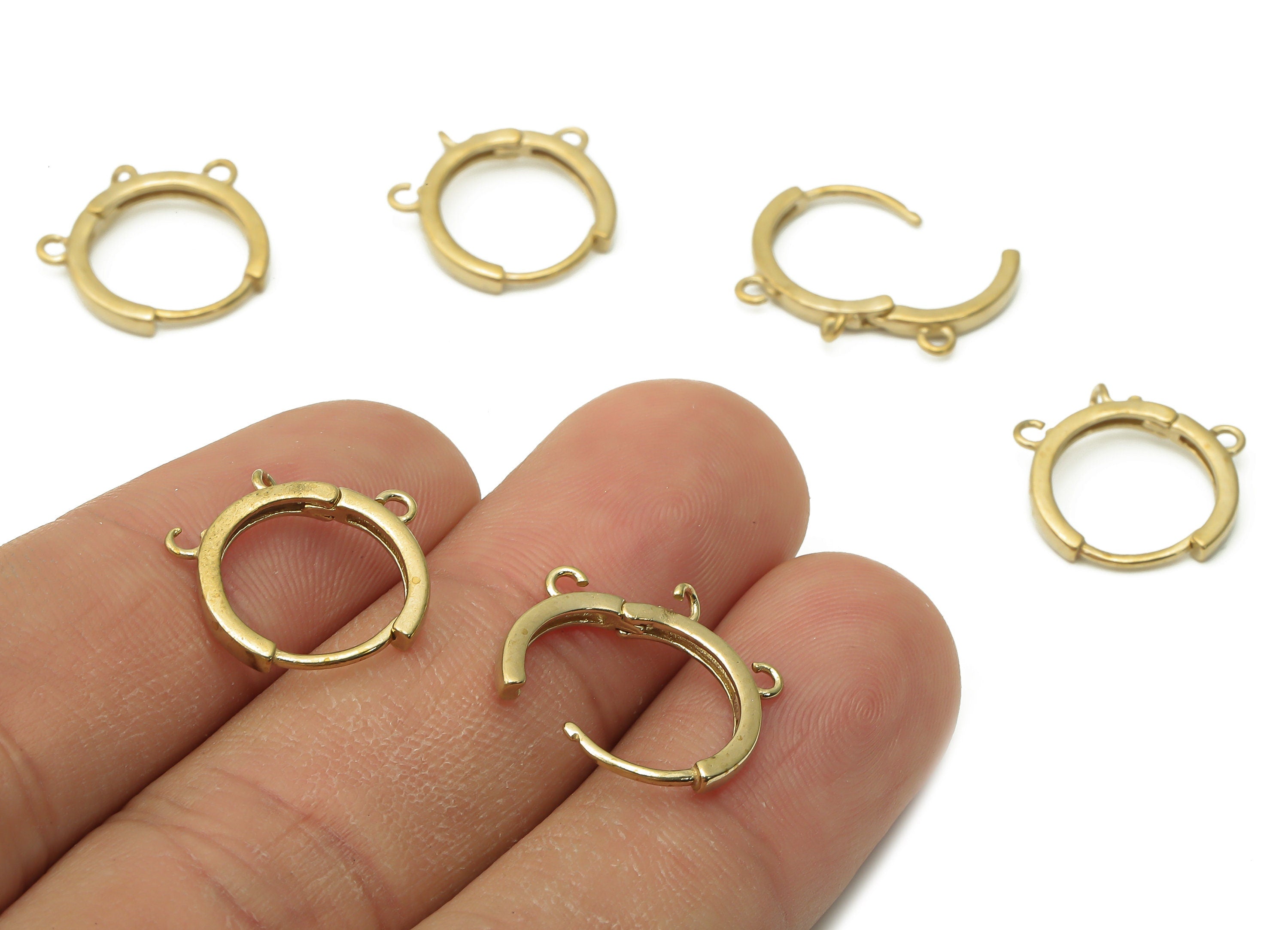 Brass Round Hoops Earring Connector - Raw Brass Circle Hoop Earring With Loop - Brass Huggie Clasps With 3 Loops - 15.67x15.3x2.21mm- PP7768 - DOMEDBAZAAR
