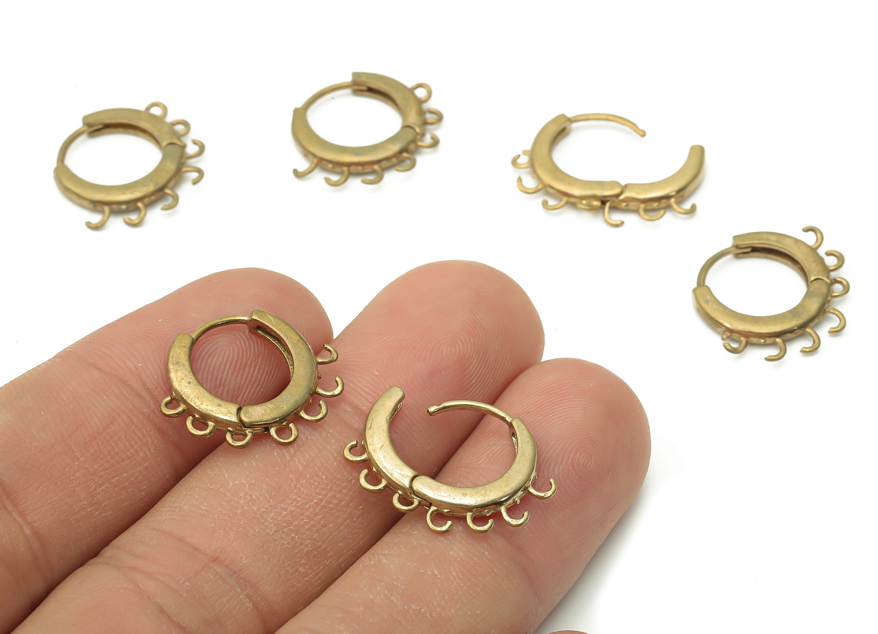 Brass Round Hoop Earring Connector - Raw Brass Circle Thick Hoop Earring With Loop - Huggie Clasps With 7 Loops - 19x15.4x2.4mm - PP7769 - DOMEDBAZAAR