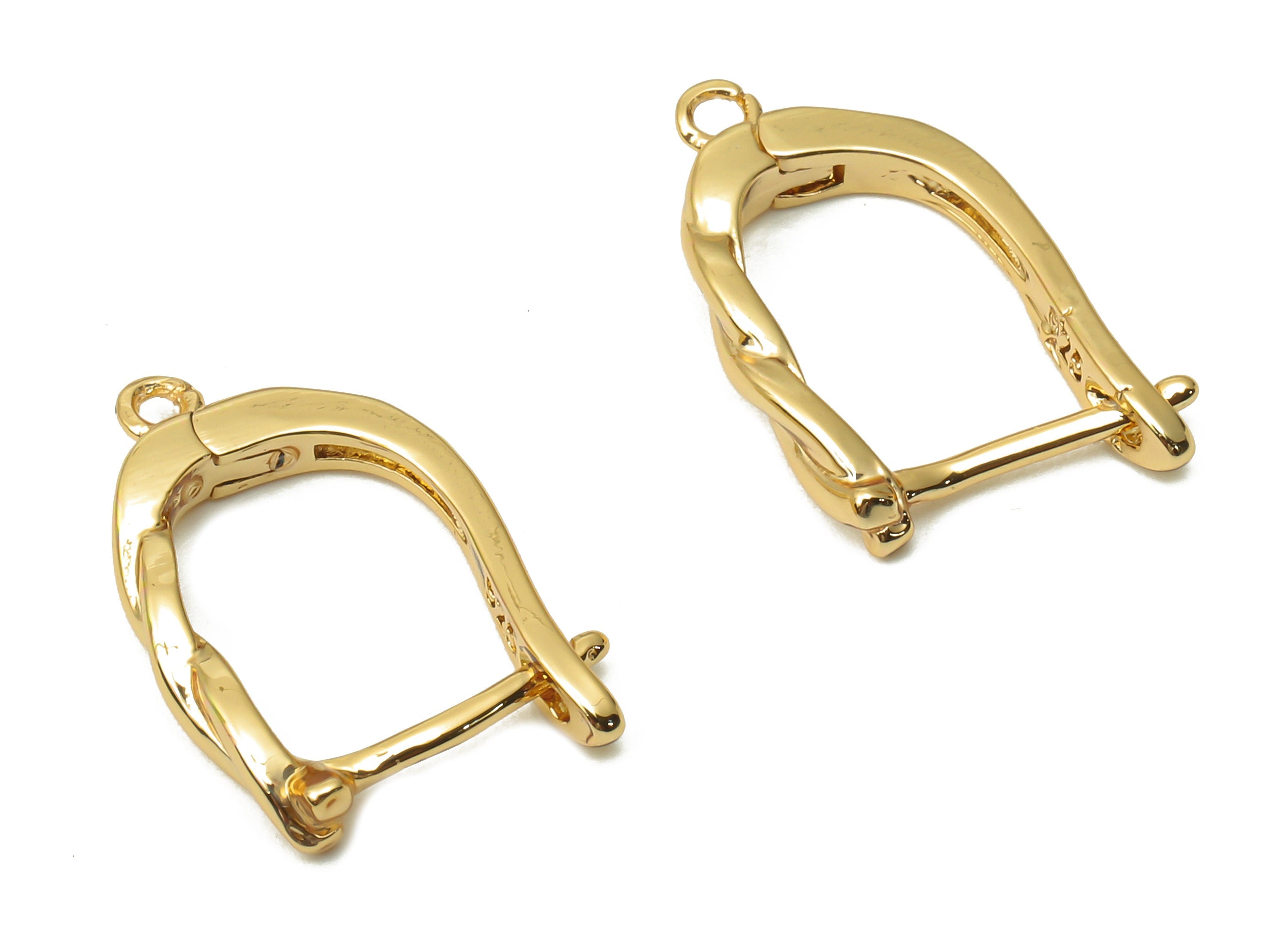 Brass Wisted Earrings Clasps - Gold Plated Brass Hoop With Loop - Brass Earrings - 18K Real Gold Plated - 17.14x12.77x1.66mm - RGP4803 - DOMEDBAZAAR