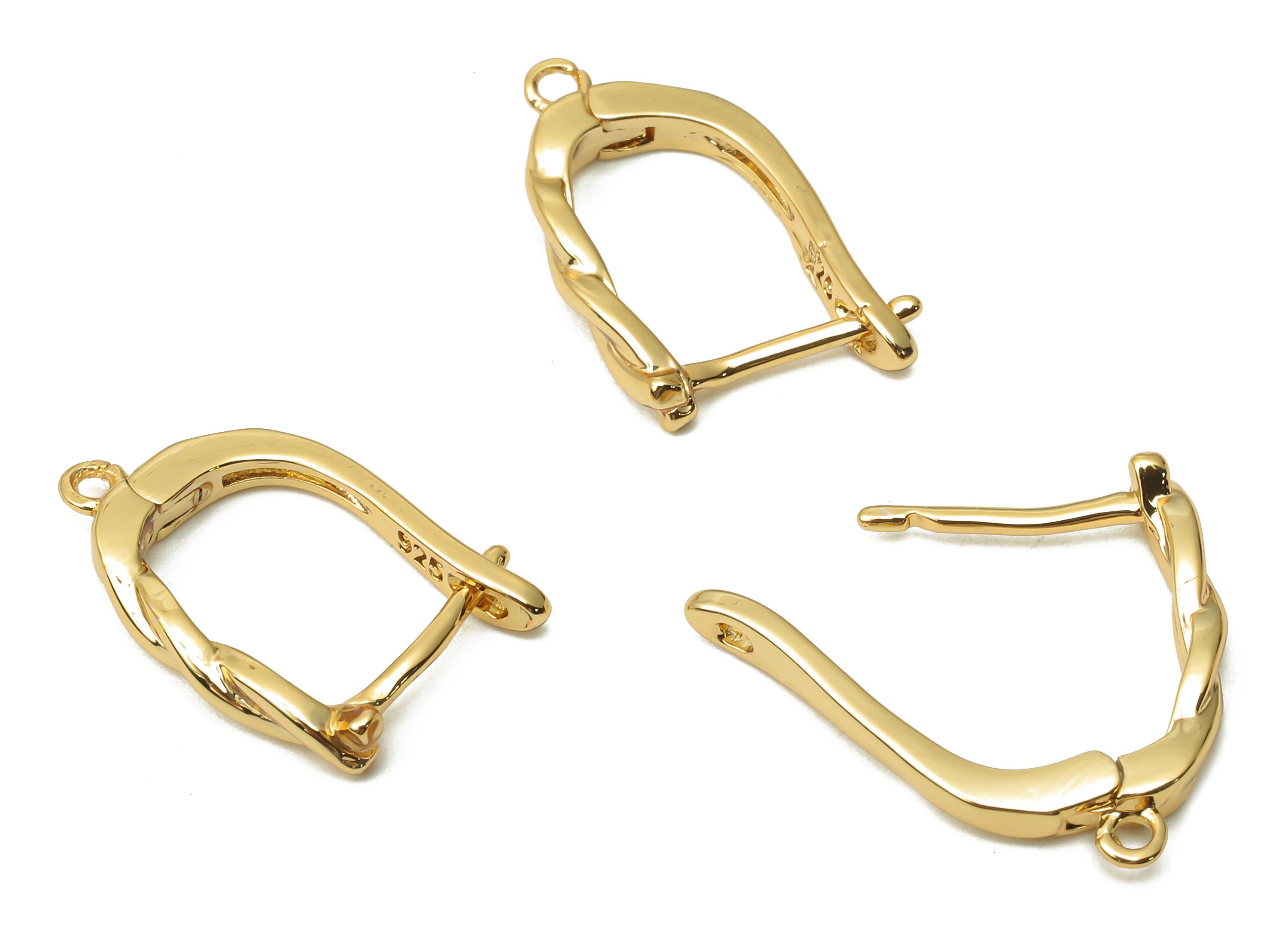 Brass Wisted Earrings Clasps - Gold Plated Brass Hoop With Loop - Brass Earrings - 18K Real Gold Plated - 17.14x12.77x1.66mm - RGP4803 - DOMEDBAZAAR