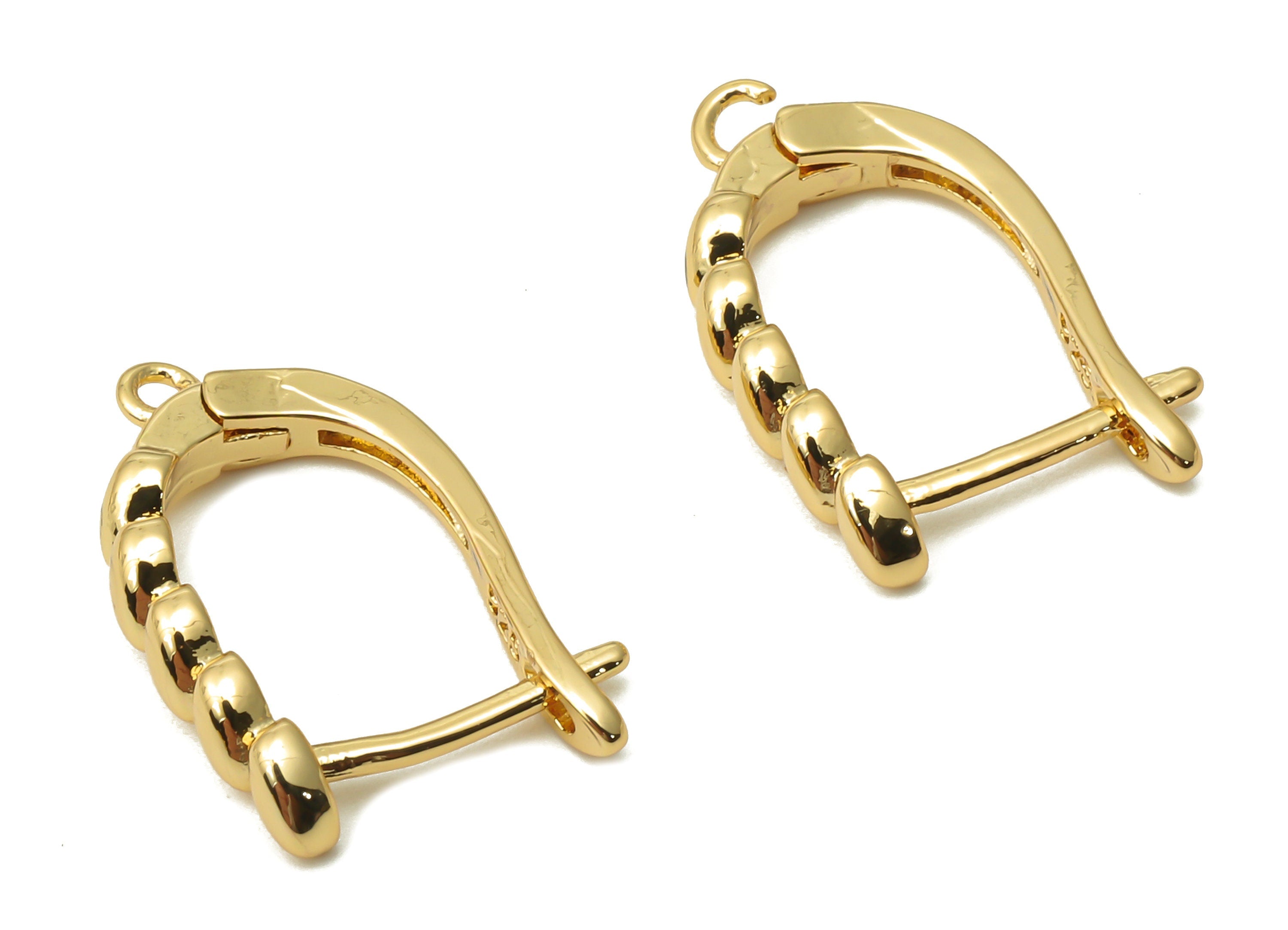 Brass Long Bean Earring Clasps - Brass Hole Earring With loop- Gold Plated Earring - 18K Real Gold Plated - 18.55x12.25x1.53mm -RGP4809 - DOMEDBAZAAR