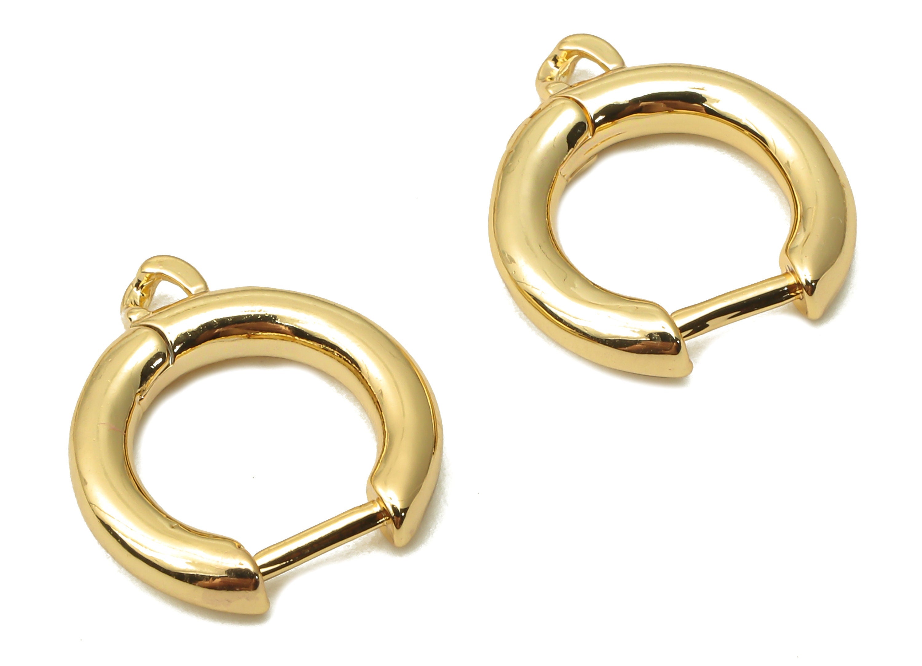 Brass Round Earrings - Huggie Hoop Earrings  - Brass Clasp With Loop - 18K Real Gold Plated Brass - 15.1x13.24x2.45mm - RGP4812 - DOMEDBAZAAR