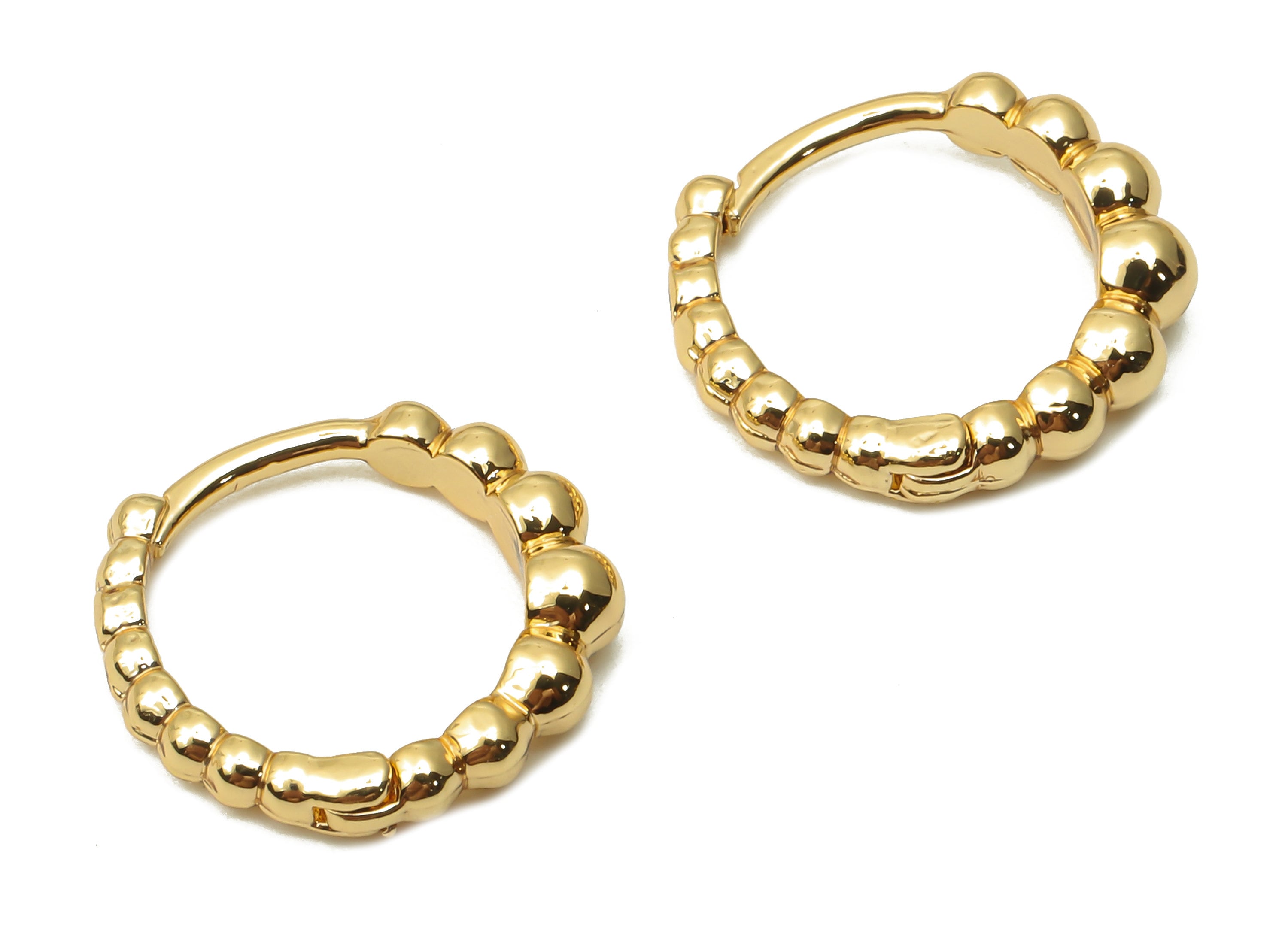 Brass ball Earrings Clasps - Brass Textured Circle Earrings Hoops -Huggie Hoop Earrings - 18K Real Gold Plated - 14.77x14.7x2.67mm - RGP4814 - DOMEDBAZAAR