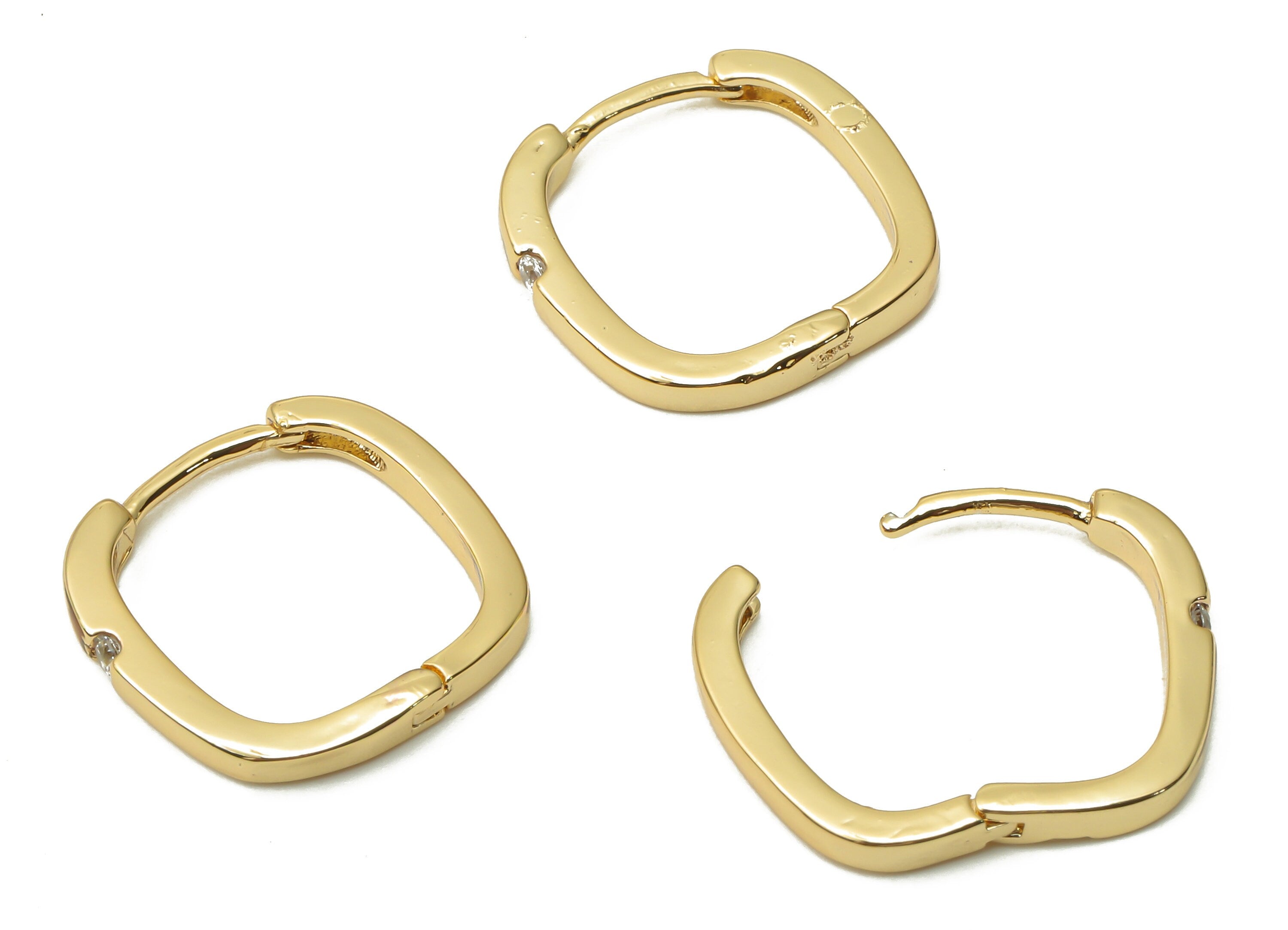 Brass  Oval Square Earrings Clasps - Brass Square Huggie Hoop - Zircon Clasps Hoop - 18K Real Gold Plated - 14.84x14.33x1.38mm- RGP4815 - DOMEDBAZAAR